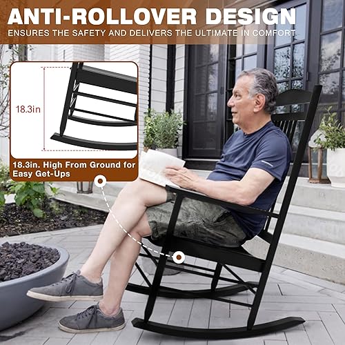 Miniatura 4 de MUPATER Juego de 2 sillas mecedoras para exteriores de 3 piezas, juego de 2 mesas y sillas de bistró, juego de bistró de madera para patio con mesa