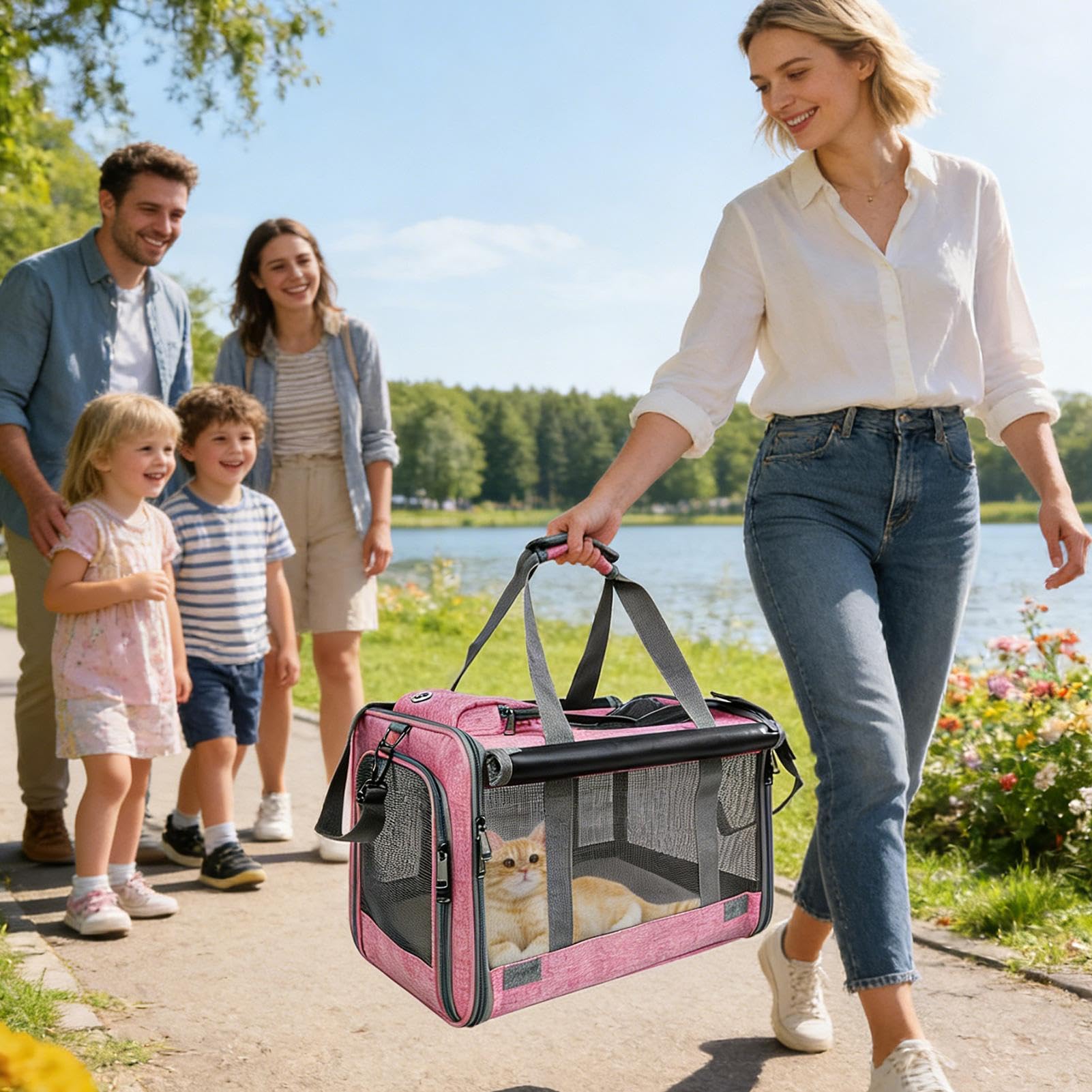 Kleine Katzenbox Bis zu 9 kg, atmungsaktive Reisetasche | Transportbox für Katzen für Tierarzt, Flugzeug, Auto, Camping, Outdoor, Abenteuer, Motorrad