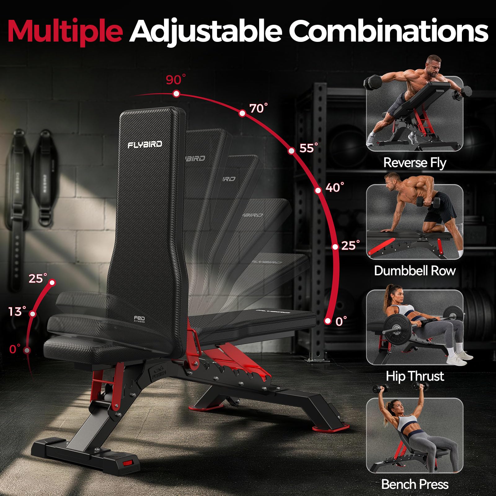 WB7 Weight Bench, 1300LBS Commercial Adjustable Weight Bench, Workout Bench for Home Gym, Flat Incline Bench Press Heavy Duty Bench with 34'' Extra-Long Backrest and Easy-Roll Wheels