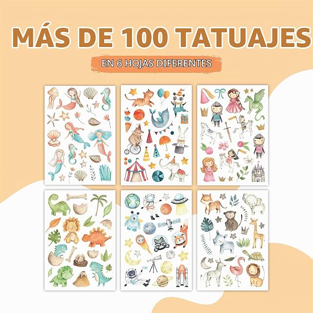 Foto 2 de 7 de 100 Tatuajes para pegar - Mezcla de colores de tatuajes para niños respetuosos con la piel