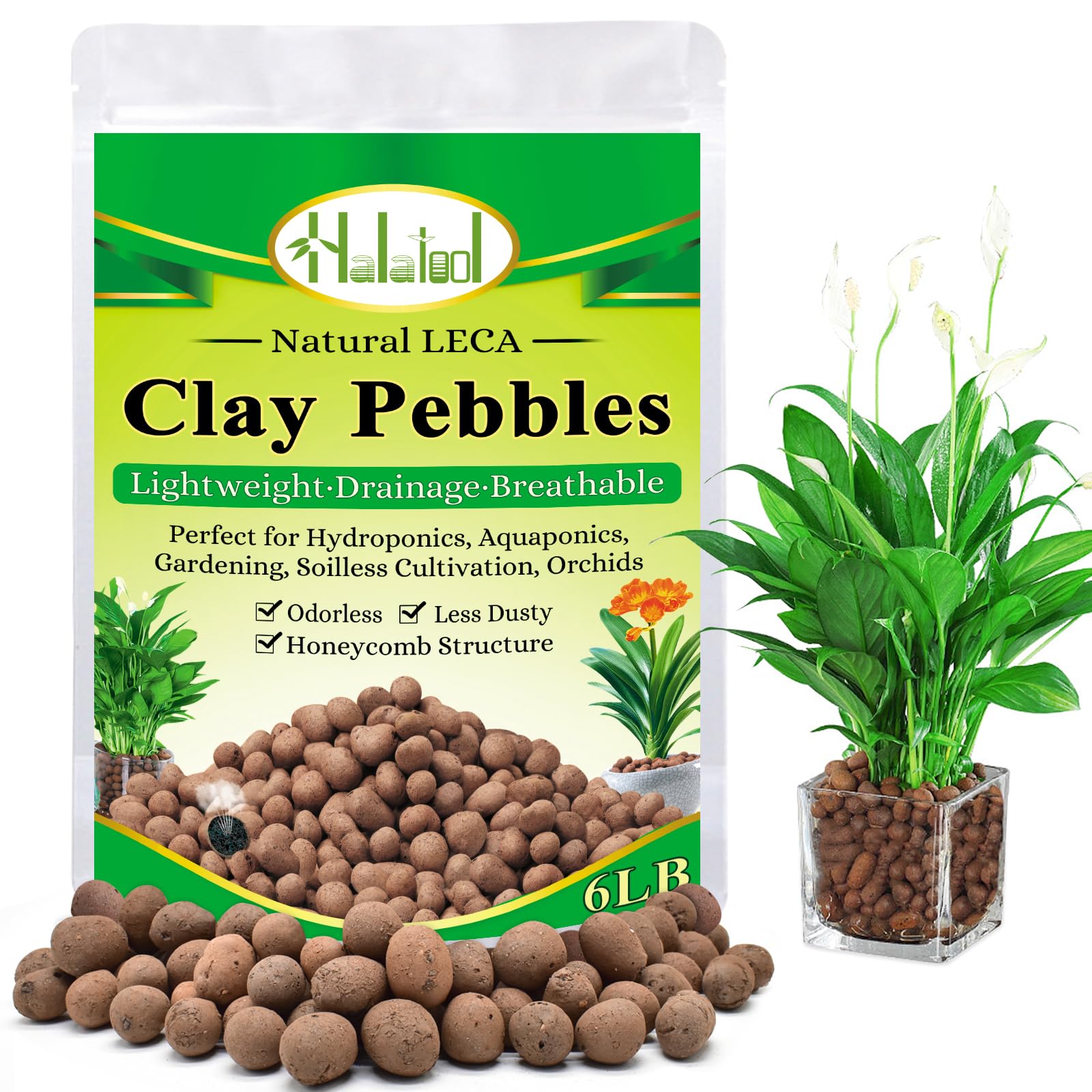 Halatool 6LB Clay Pebbles, 4-16mm Hydro Balls for Drainage &amp; Aeration