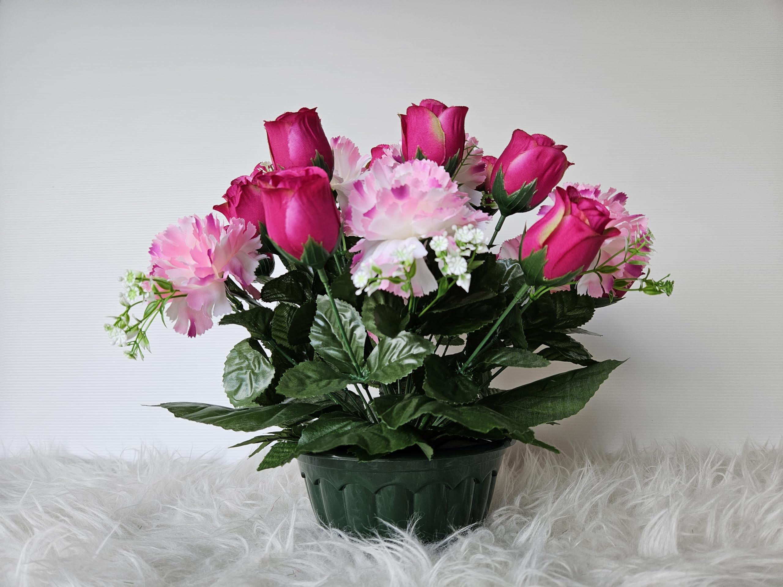 Composition de Fleurs Artificielles, Lesté Ciment pour Une Très Bonne Tenue à L extérieur. Réalisé par nos Soins, Fleurs de qualité. Dimension - Diamètre/48cm - Haut/32cm