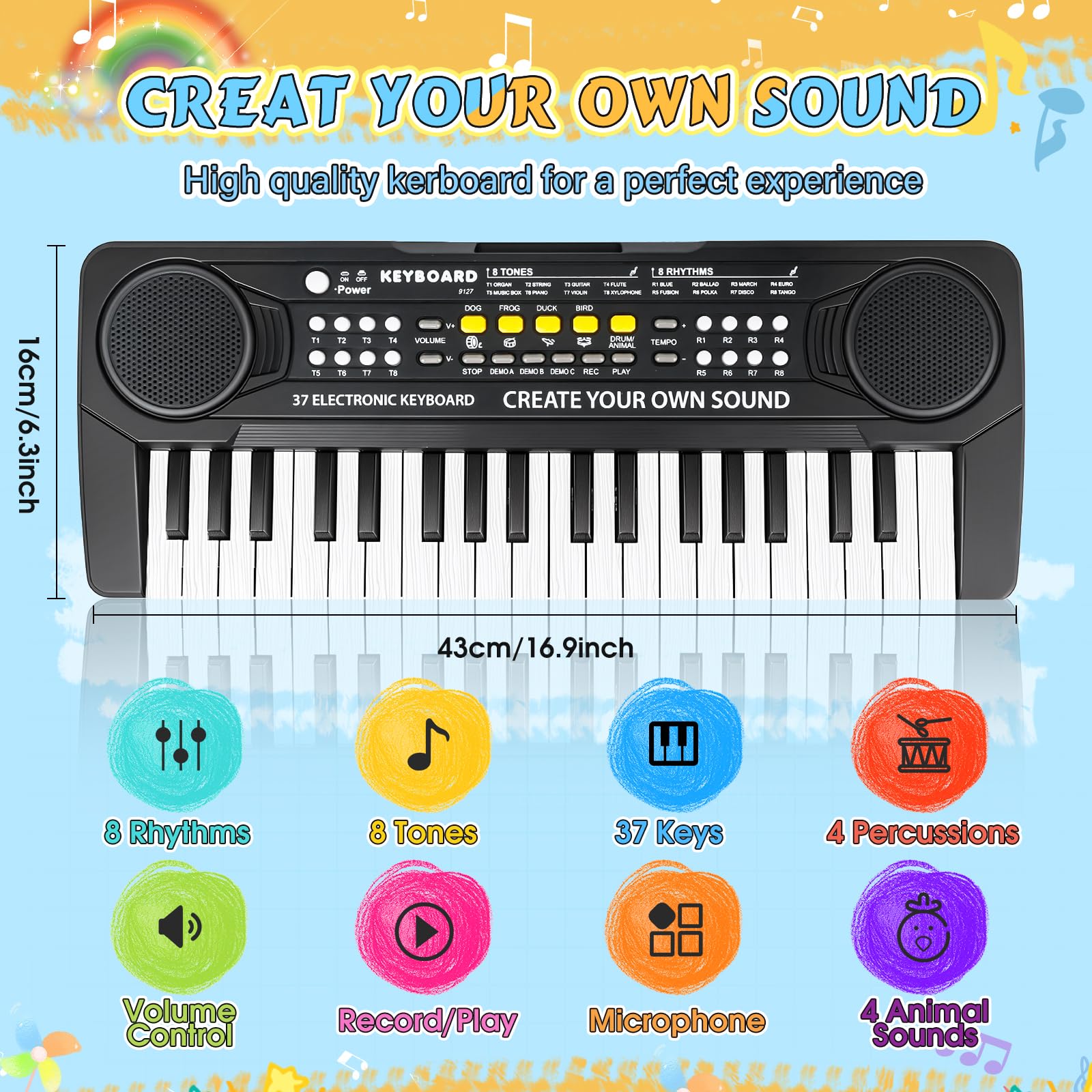 Piano Infantil Teclado Musical 37 Teclas con Micrófono,Multifunción Portátiles Piano Electrico Infantil Juguete, Organo Electronico Niños Educativa Regalo Piano para Niños 3 4 5 6 7 Años