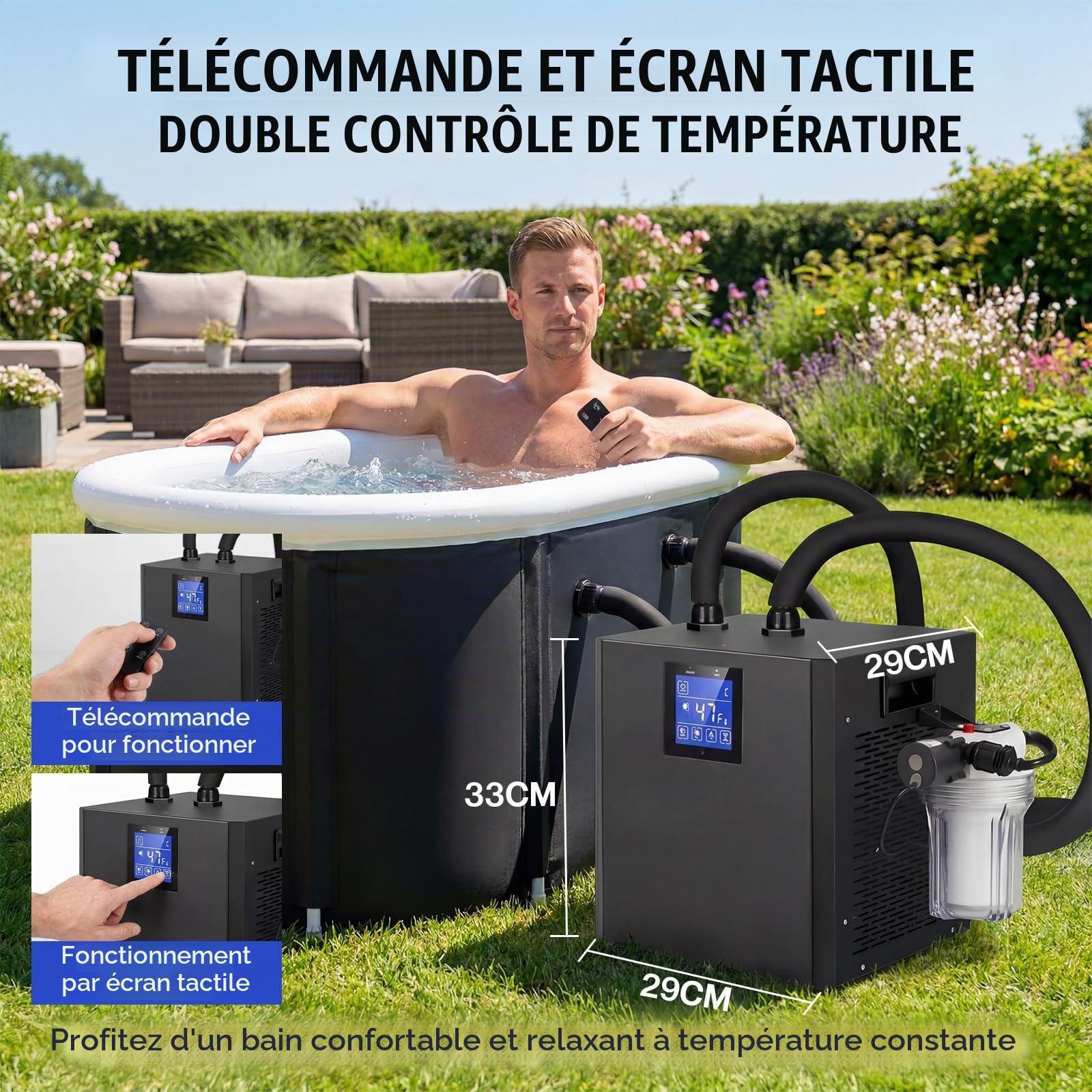 Refroidisseur de bain de glace, Refroidisseur à Plongeon à Froid à 1/3 Chevaux, 300L refroidisseur d'eau pour bain de glace 39-122°F convient à la relaxation à domicile et à la physiothérapie