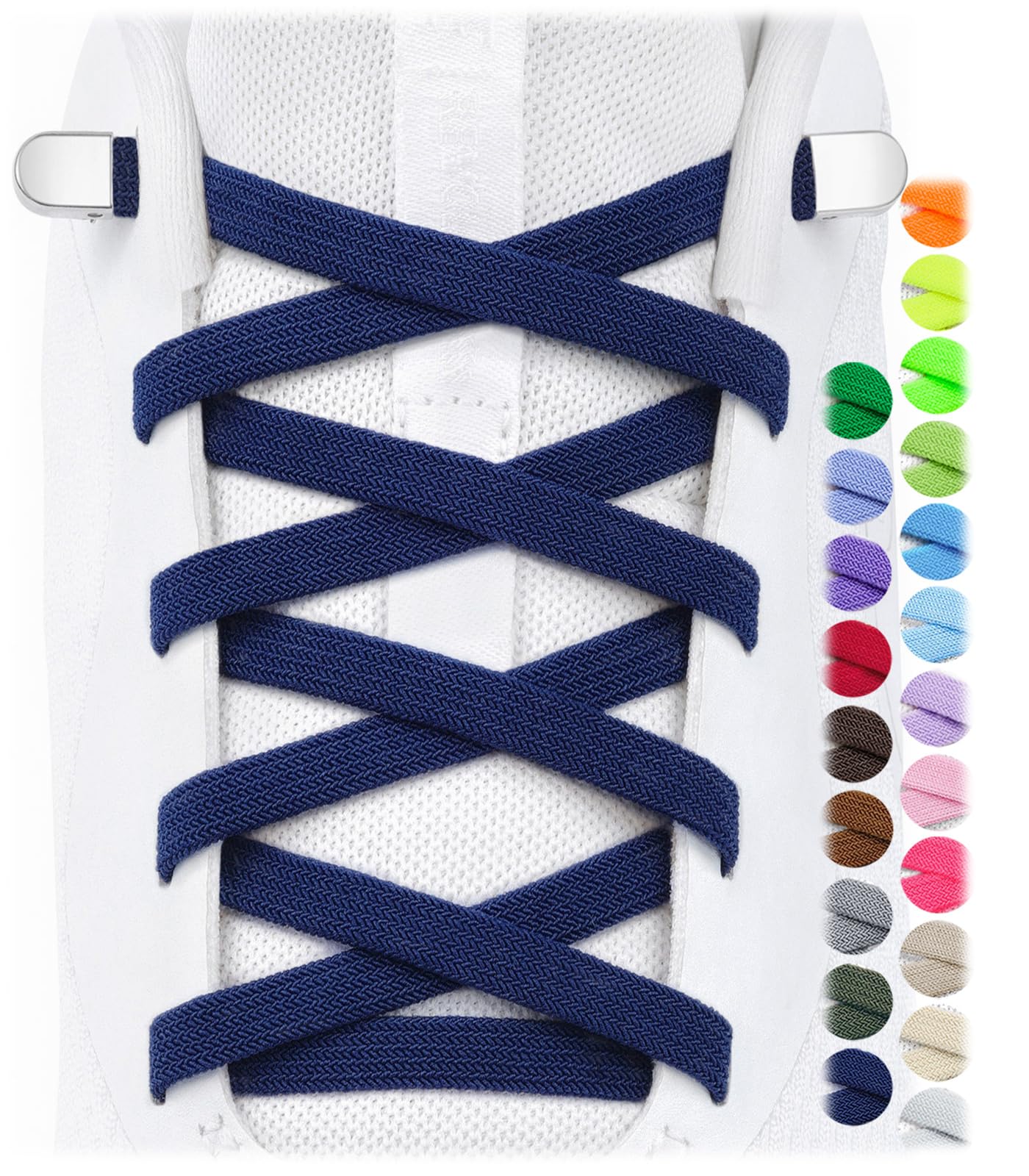 Stepace 2 Pairs Flat Elastic No Tie Shoe Laces for Kids and Adults Sneakers