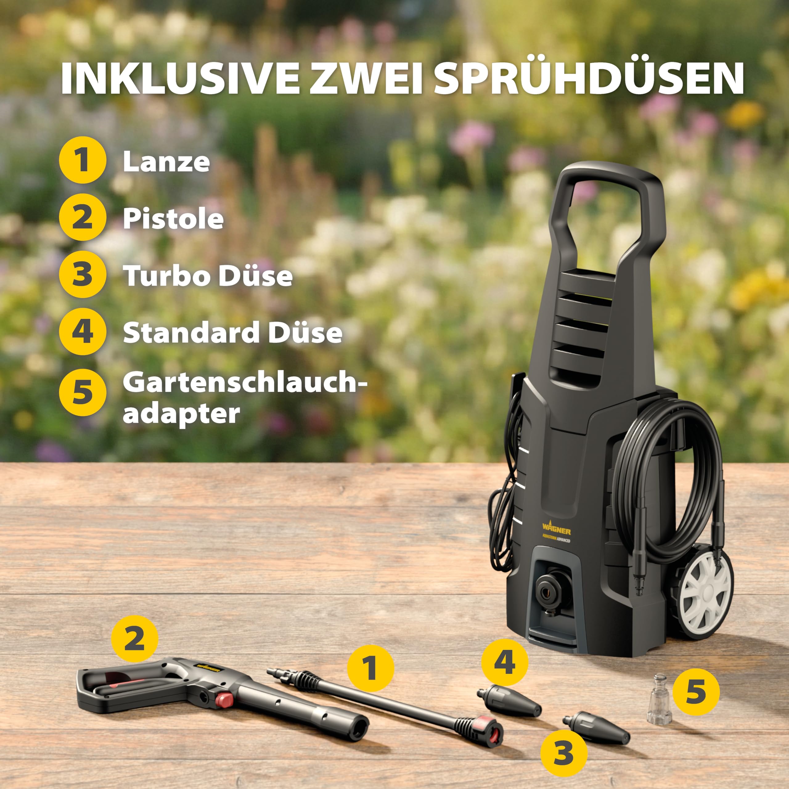 WAGNER AQUASTORM Advanced - Effizienter Hochdruckreiniger für eine schnelle und kraftvolle Reinigung, inkl. Standard- und Turbo-Düse