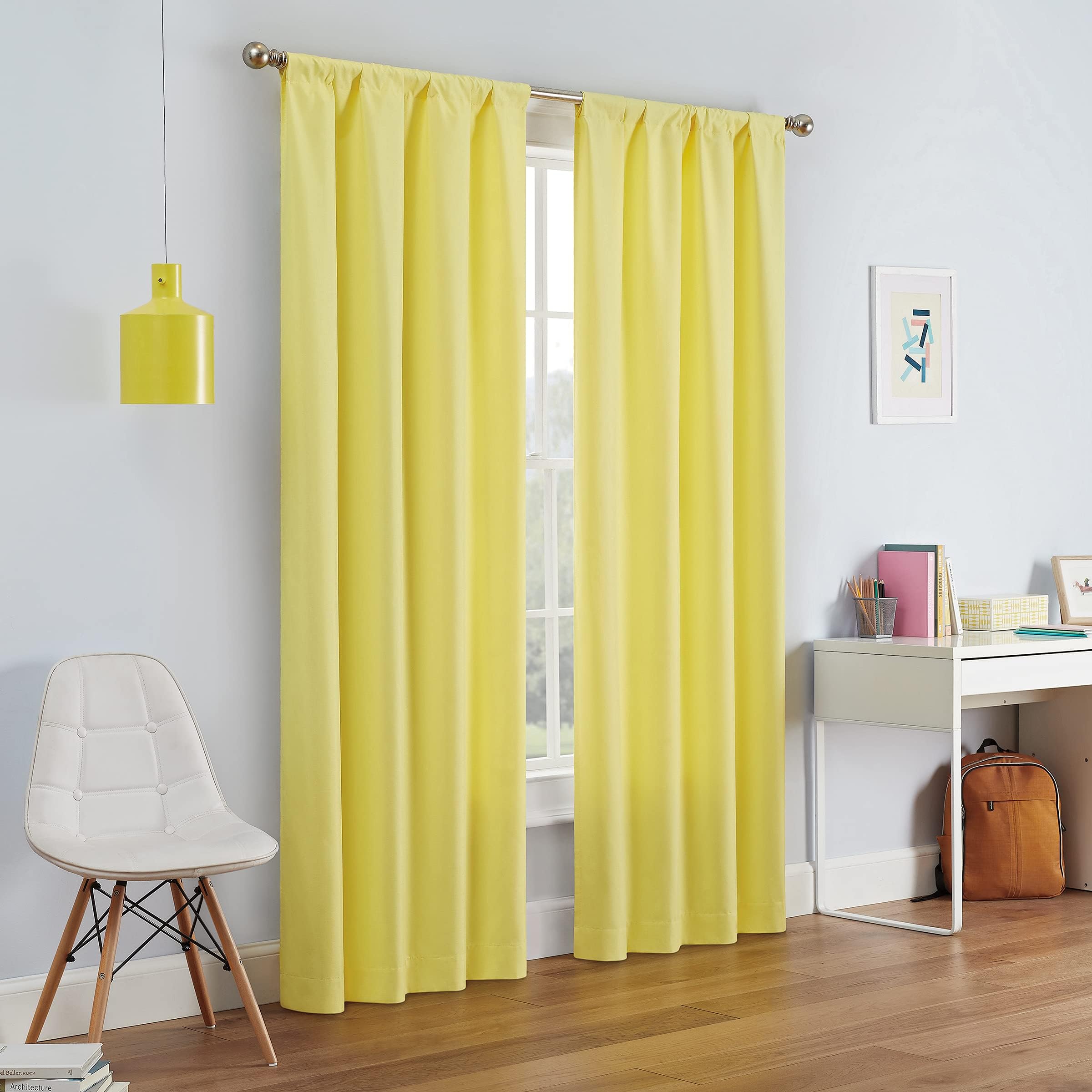 Eclipse Modern Blackout Thermal Rod Pocket Window Curtain for Bedroom or Living Room (1 Panel), Fabric, Lemon, 42" W x 54" L (Pack of 1)