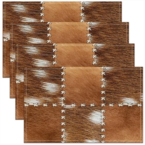 Manteles individuales con estampado de piel de vaca para niños, diseño de piel de vaca, manteles individuales de granja para mesa de comedor, piel