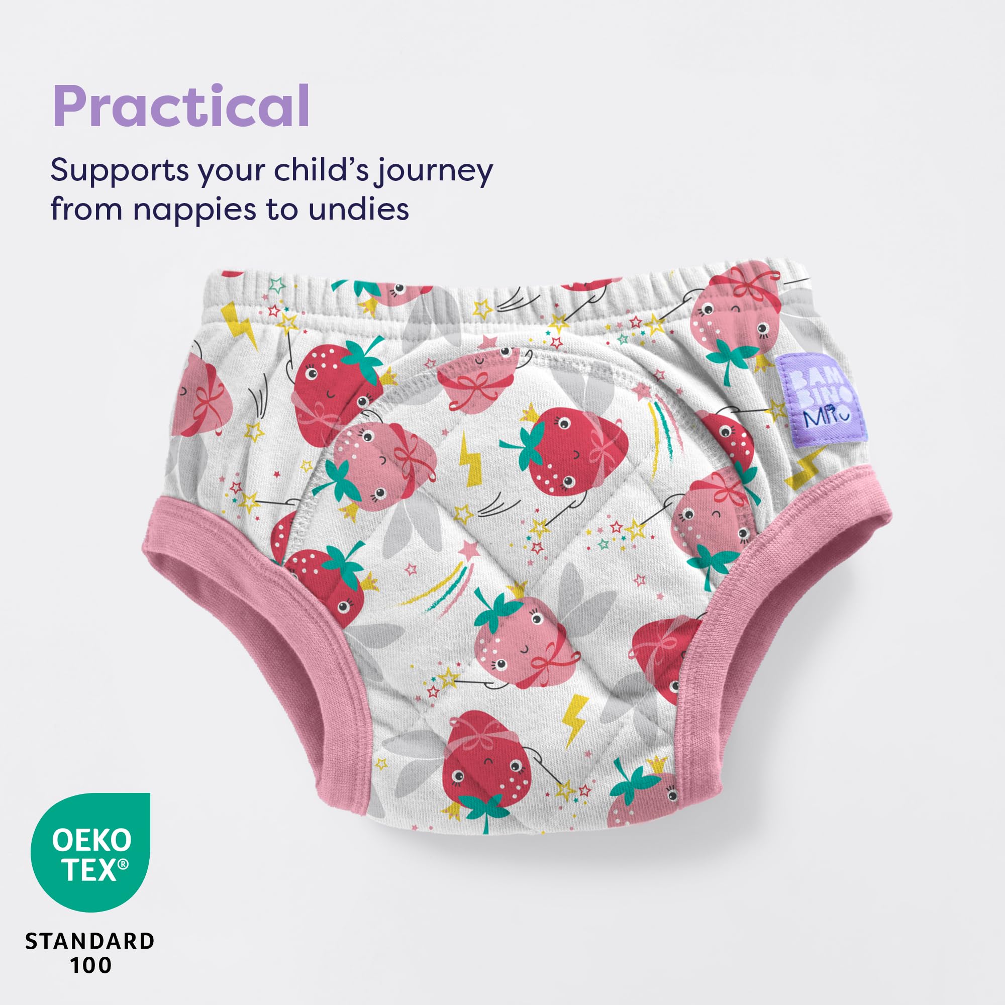 Bambino Mio Training Pants for Toddlers British Brand Award Winning Reusable Cloth Potty Training Underwear, 2-3 Years, Super Strawberry, Baby Boys and Girls with Cross-Stitch — view 2