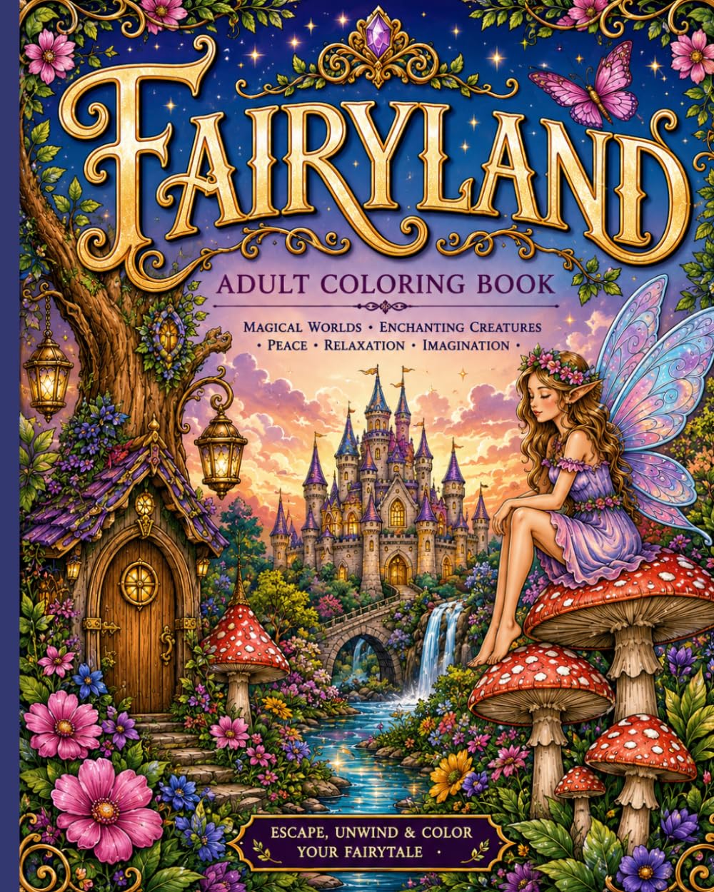 Fairyland Dreams 50 Pages Thick Bold Outline: A Magical Adult Coloring Book Filled with Enchanted Forests, Fairies, Castles, Flowers, and Fantasy Creatures