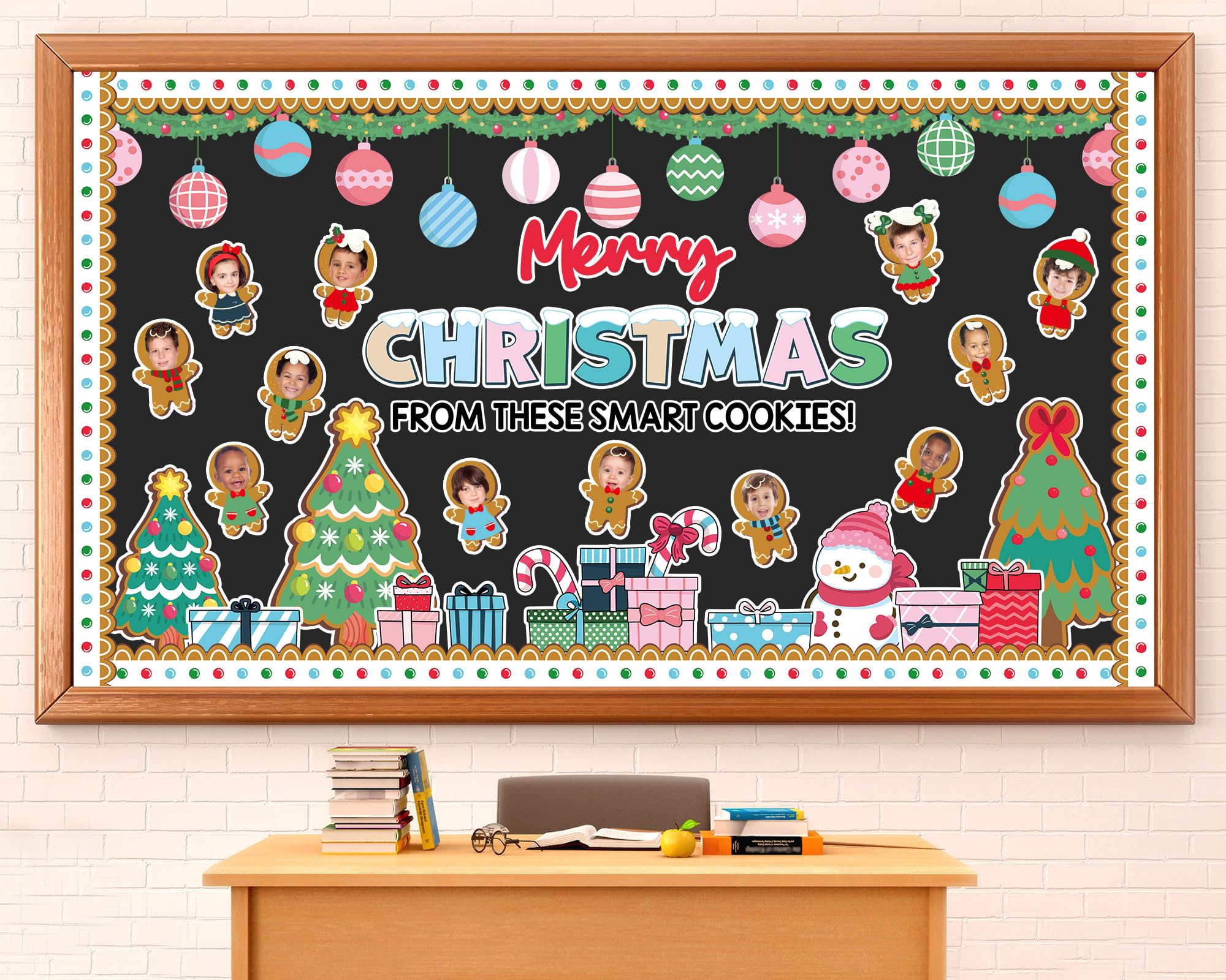 Justforjoyful Christmas Bulletin Board Decoration Xmas Gingerbread Cutouts DIY Photo Crafts Christmas Tree Bulletin Board Set Classroom Decor for