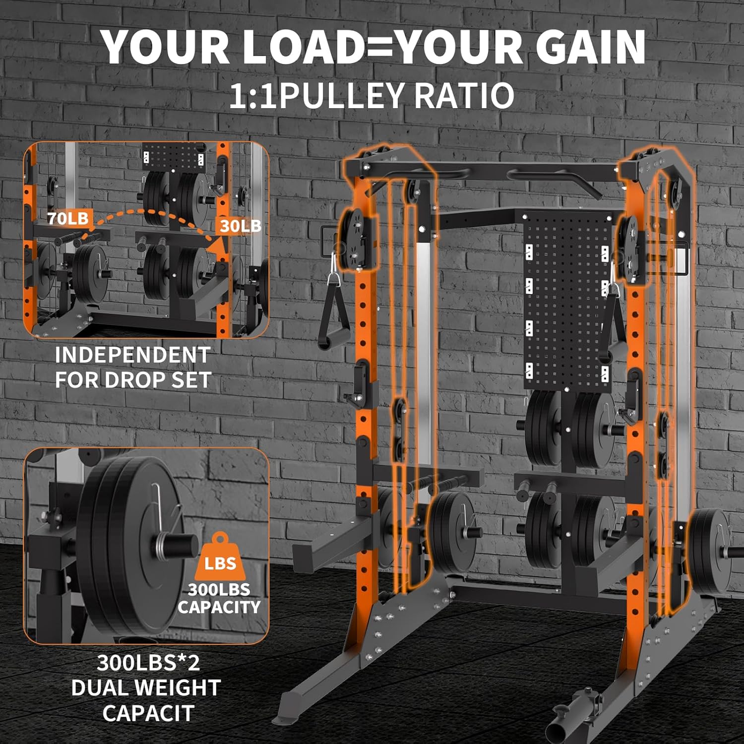 Power Cage, 2000Lb Power Rack With Independent Dual Pulley S...