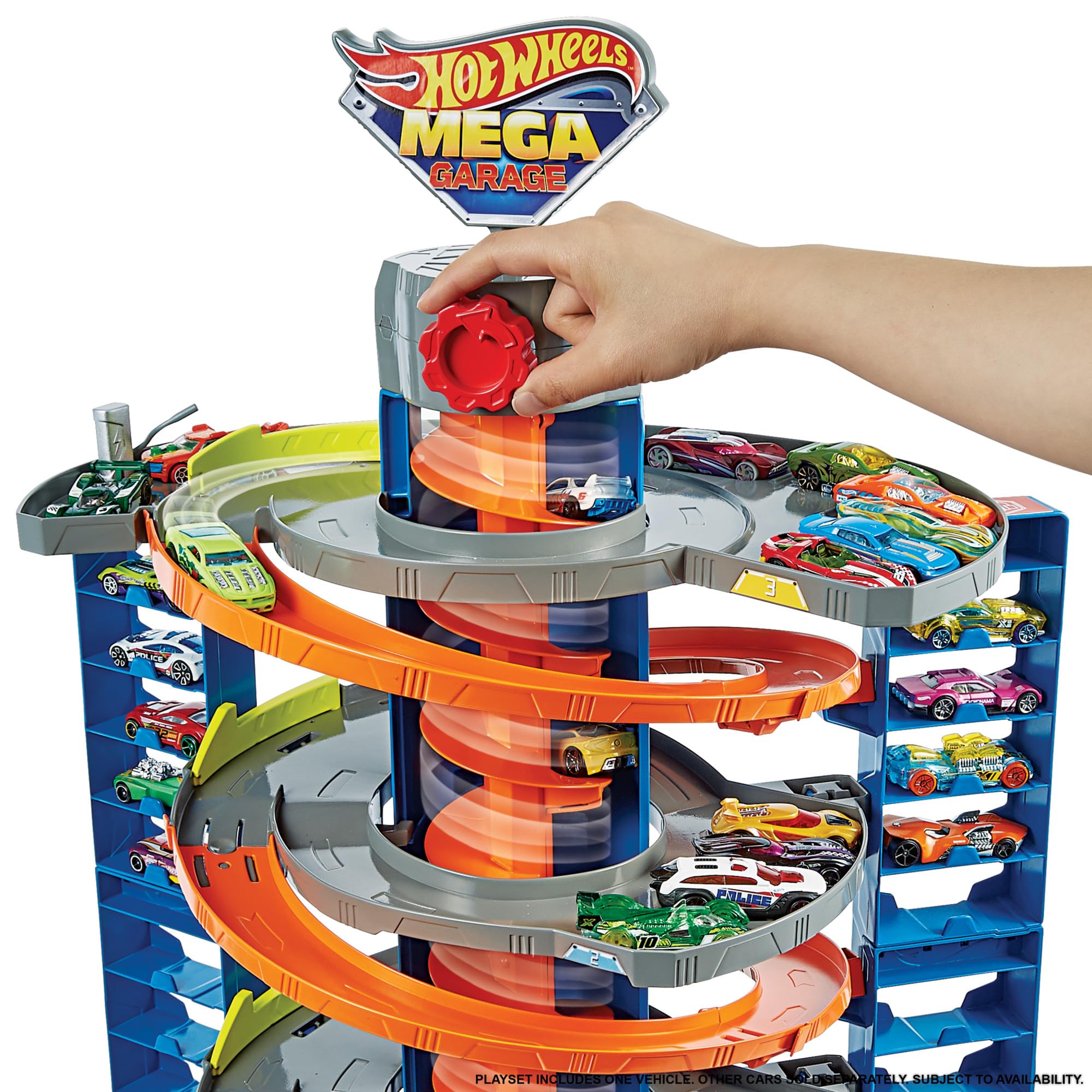 Hot Wheels GTT95 - City Power-Parkgarage Spielset mit Aufzug, für 60+ Fahrzeuge, mit 1 Hot Wheels Fahrzeug im Maßstab 1:64, Spielzeug Autorennbahn für Kinder ab 4 Jahren