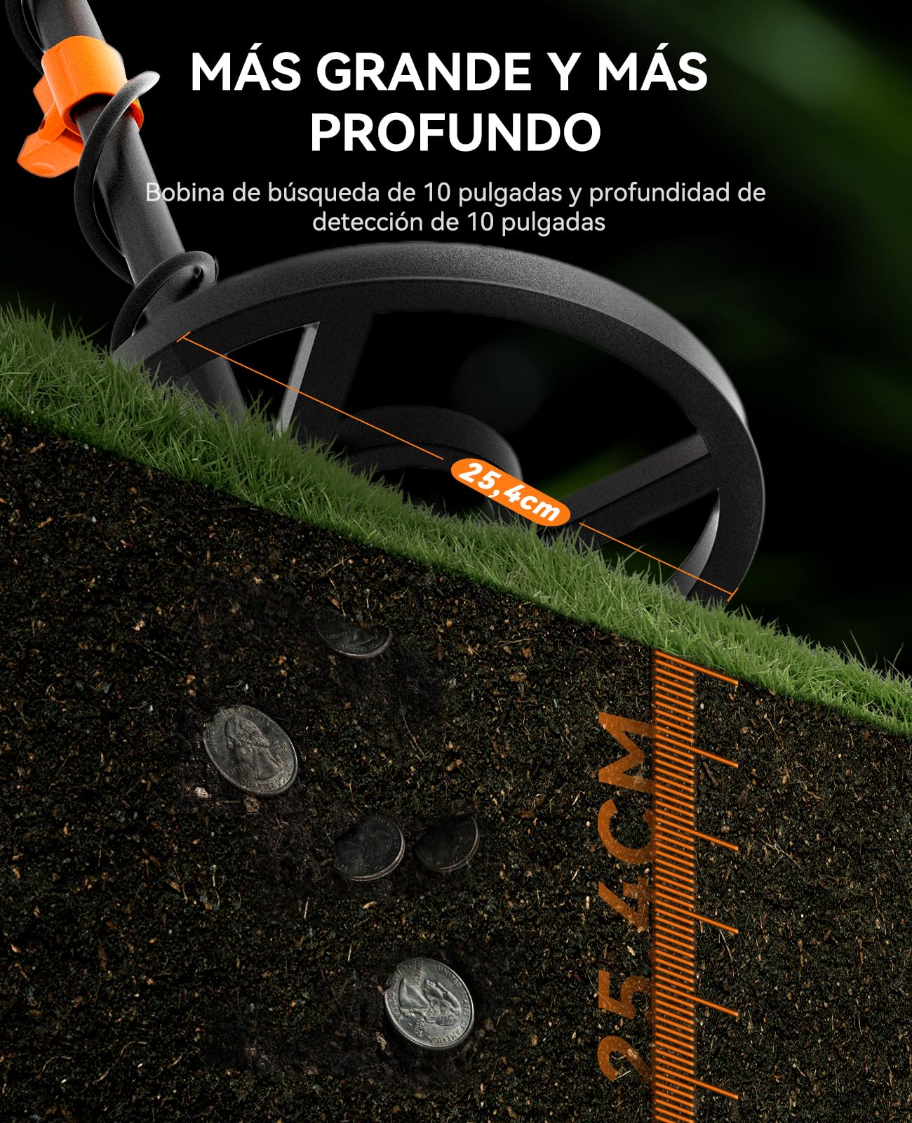 SUNPOW Detector de Metales para Adultos y Niños, Detector Profesional Multifuncional con Modo Pinpointer, IP68 Impermeable Fuerte Anti-Interferencia, Chip DSP Avanzado,(OTMD09)