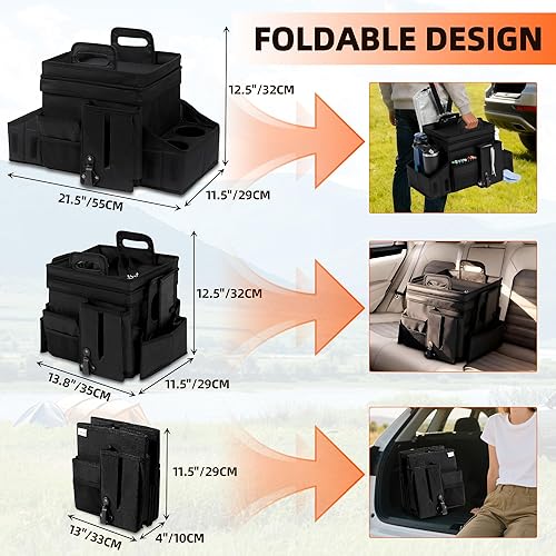 Miniatura 7 de LUVHOMEE Organizadores de coche y almacenamiento para asiento trasero y asiento delantero, organizador plegable para automóvil con correa para
