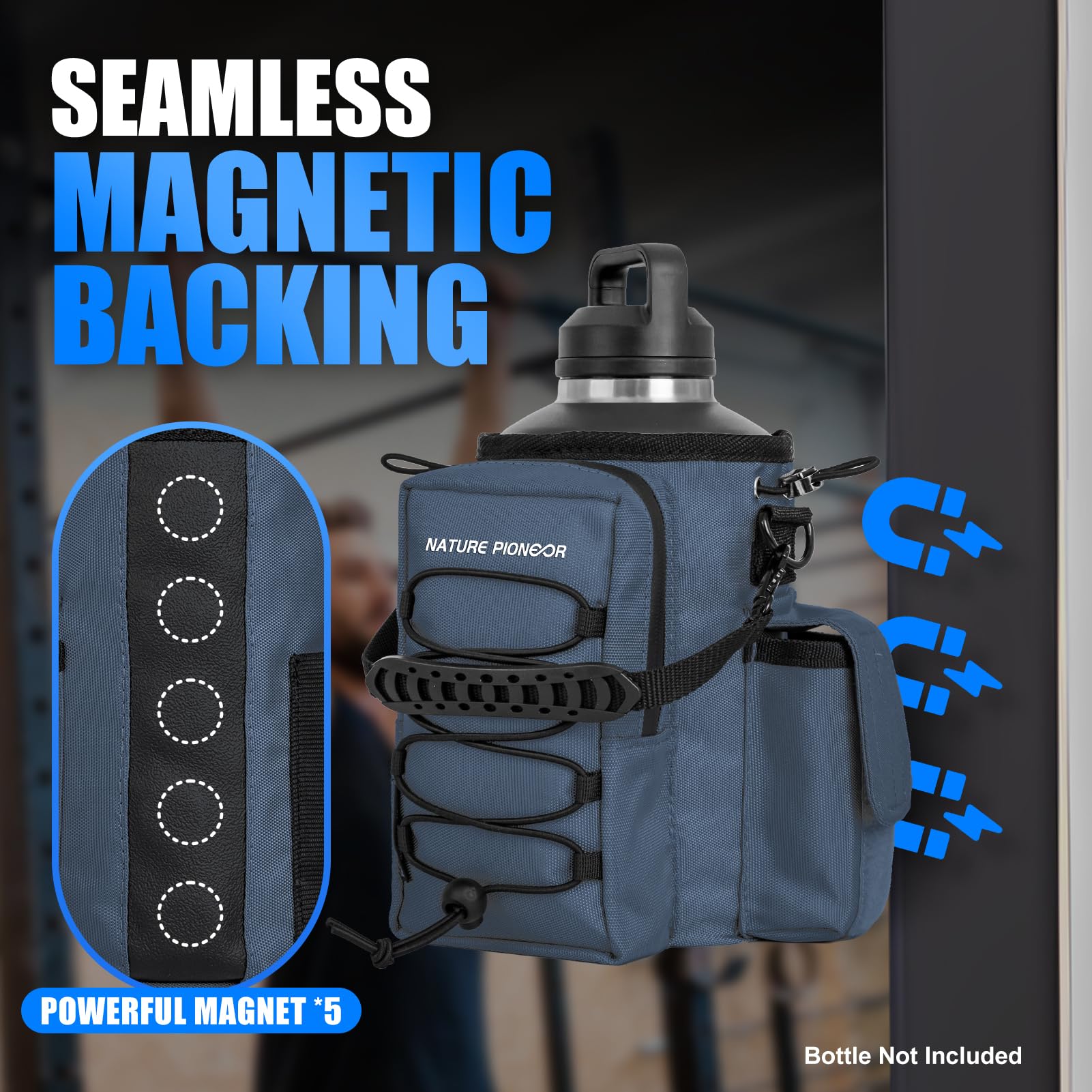 NATURE PIONEOR Magnetischer Turnbeutel für Damen und Herren – Magnet-Wasserflaschenhalter, Tragetasche, Schultertrage mit Schultergurt, Fitness-Zubehörtasche, Handytaschen für Sport, Wandern, Reisen