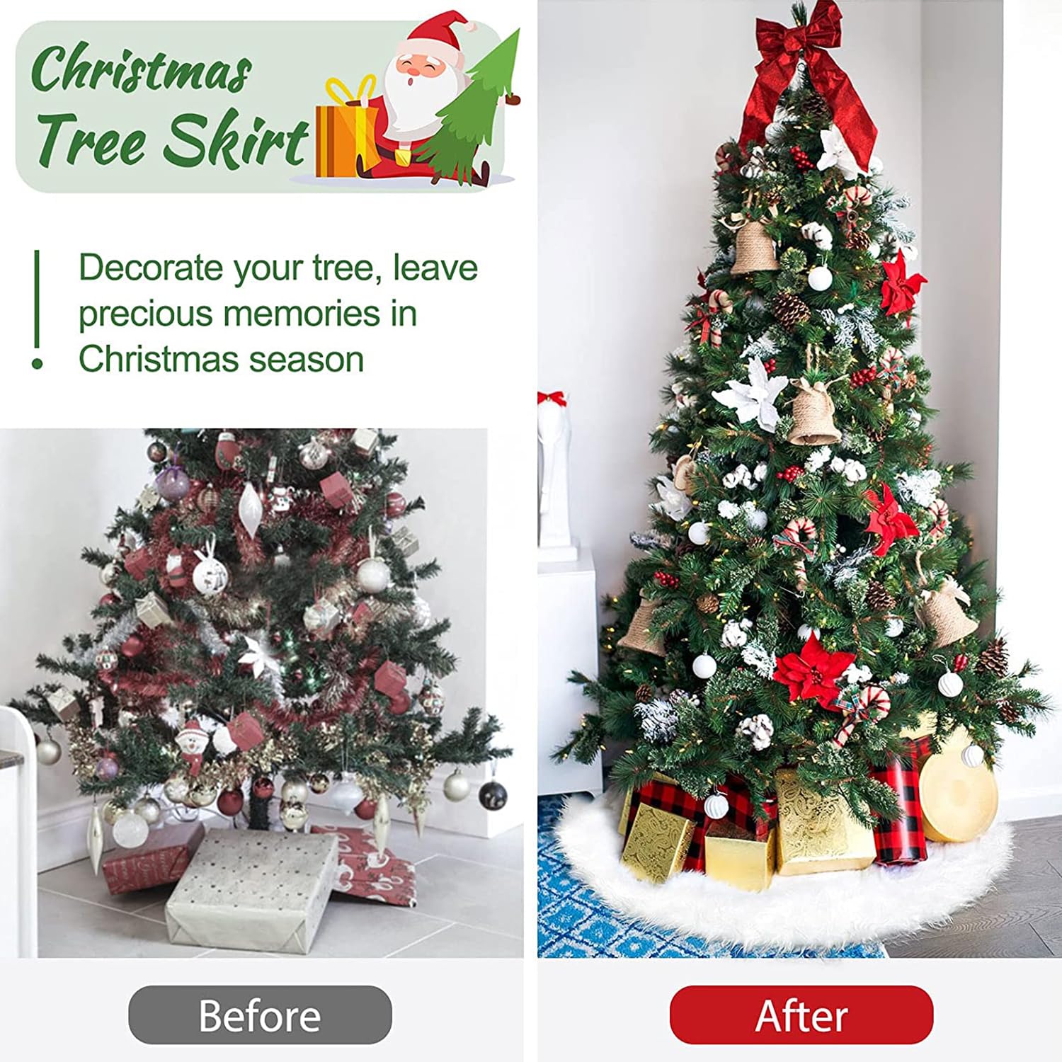 Falda de Árbol de Navidad, Manta de árbol de Navidad Blanco,Base del Árbol de Navidad,Felpa Alfombra Arbol de Navidad,Falda para árbol de Navidad de Piel sintética (Ø 78 cm)