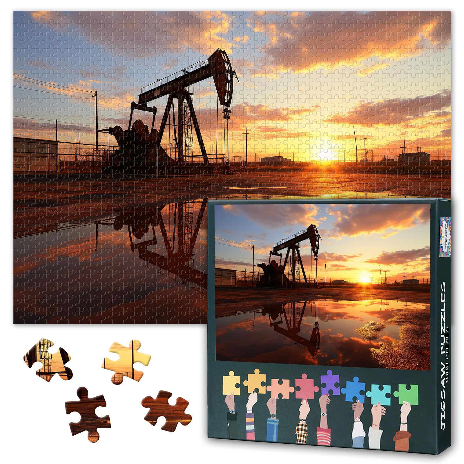 Jigsaw Puzzle 1000 Piece Set for Adults Gold Liquid Oil Refining Industry Gasoline Energy Movement Abstract Petroleum Artwork 27.5x19.7 Inch