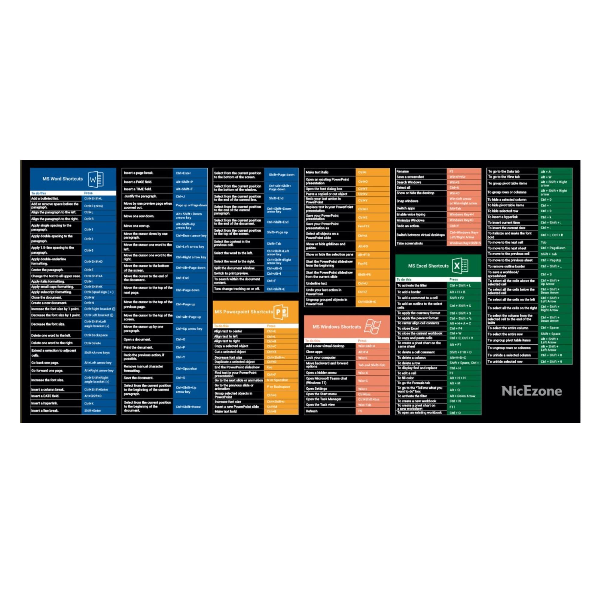 Keyboard Shortcuts Desk Mat I Large Gaming Mouse Pad Size (23 x 11 inch, 3 mm thickness) I Non-Slip Rubber Base I Water-Resistant I Computer I Laptop I Keyboard Mouse Pad (Keyboard Shortcuts)-image-26