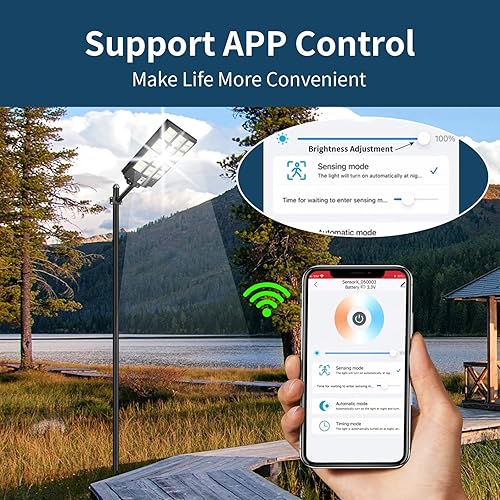 Miniatura 2 de Luz de calle solar 1800W 258000LM Sensor de movimiento Luz de inundación con APP IP67 impermeable del atardecer al amanecer