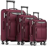 SHOWKOO Suitcase Set 3-Piece Fabric Suitcase Soft Shell Expandable Travel Suitcase Lightweight Durable Trolley Hand Luggage Sets with TSA Lock and 4 Wheels (M, L, XL, Red) - 1