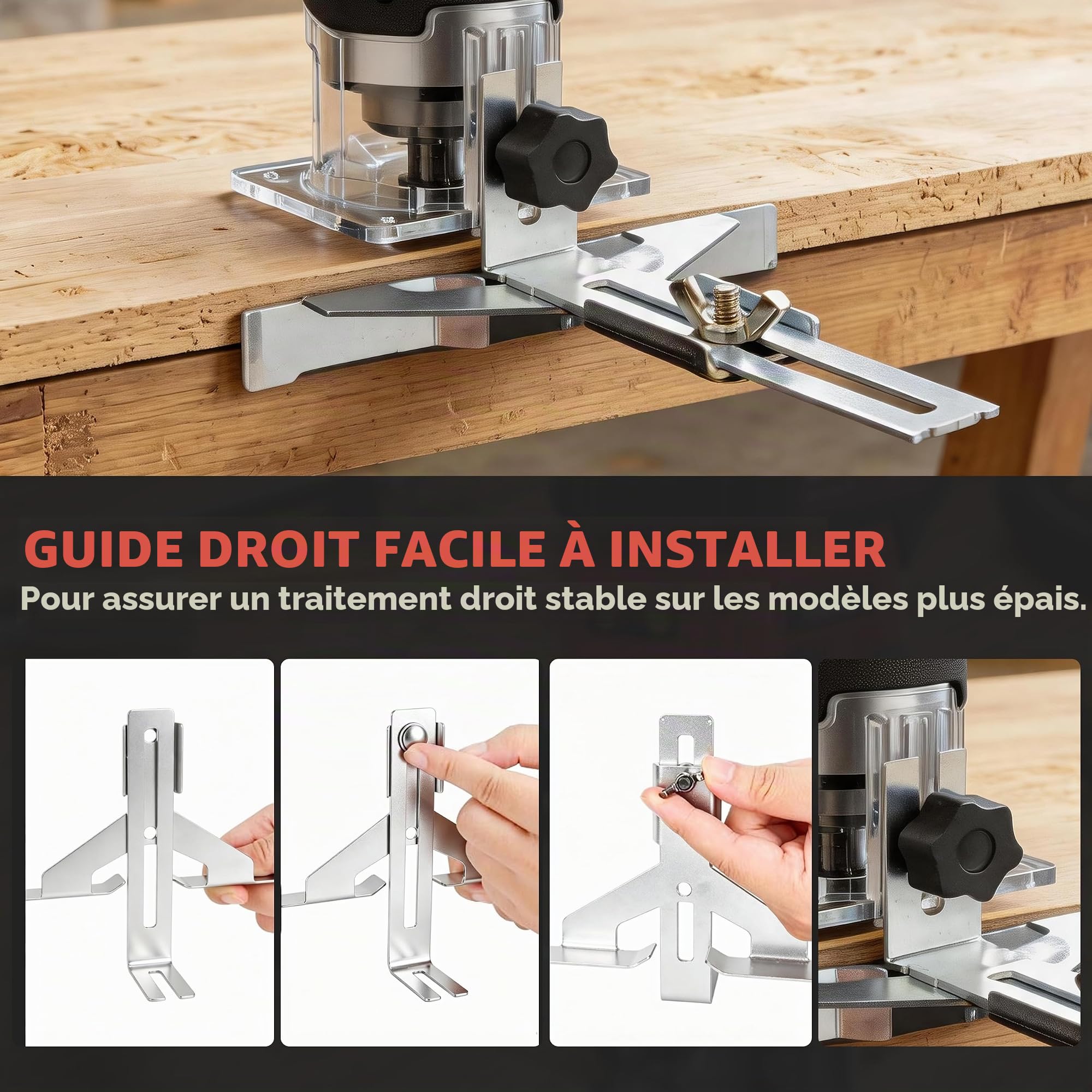 Rabot à bois sans fil 20V, mini défonceuse portable avec 2 batteries de 4,0 Ah et moteur sans balais, 6 vitesses variables jusqu'à 35,000 tr/min, livré avec guide de bord, guide à rouleau