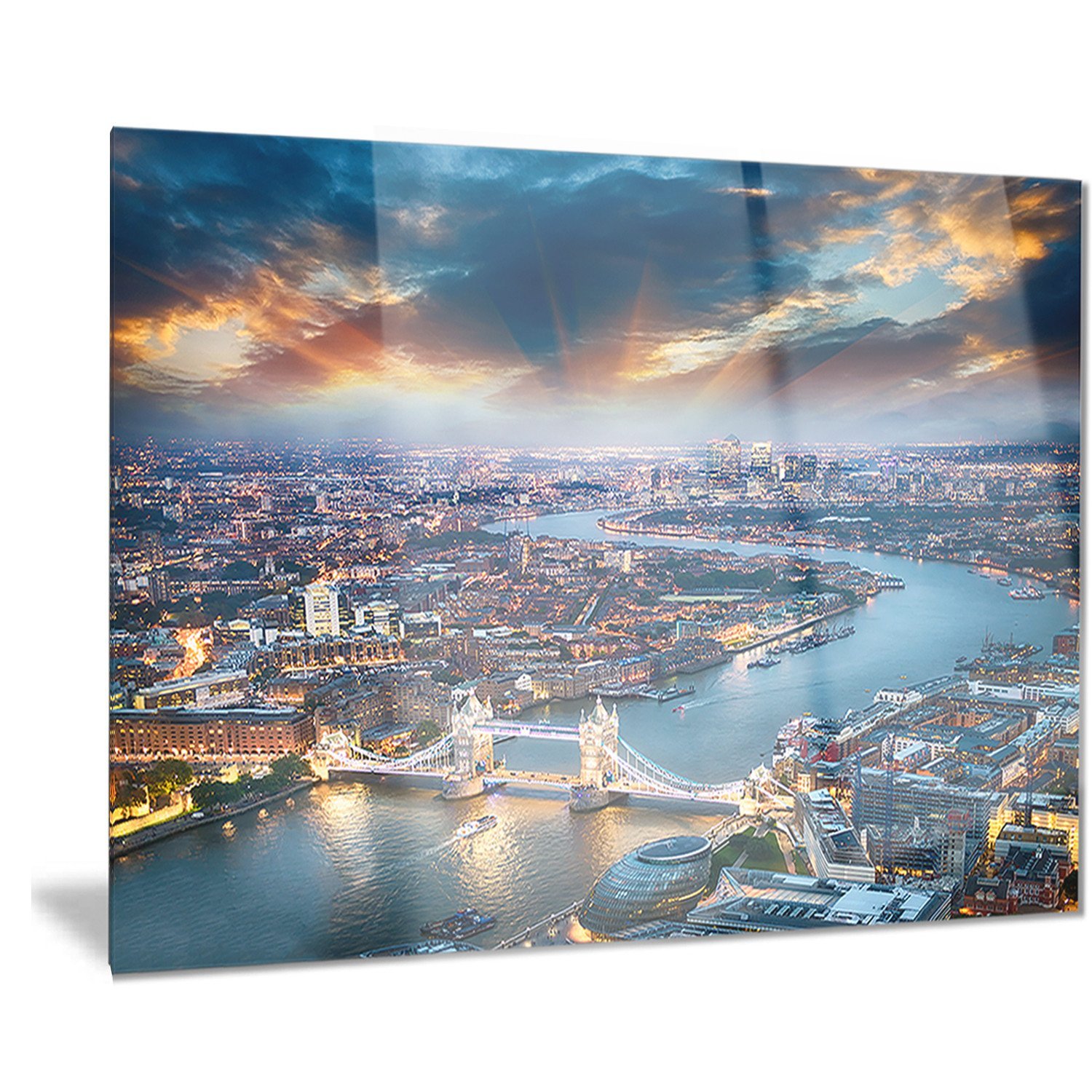 Design Art Aerial View of London at Dusk-Cityscape Photo Metal Wall Art-MT8297-28x12, 28x12