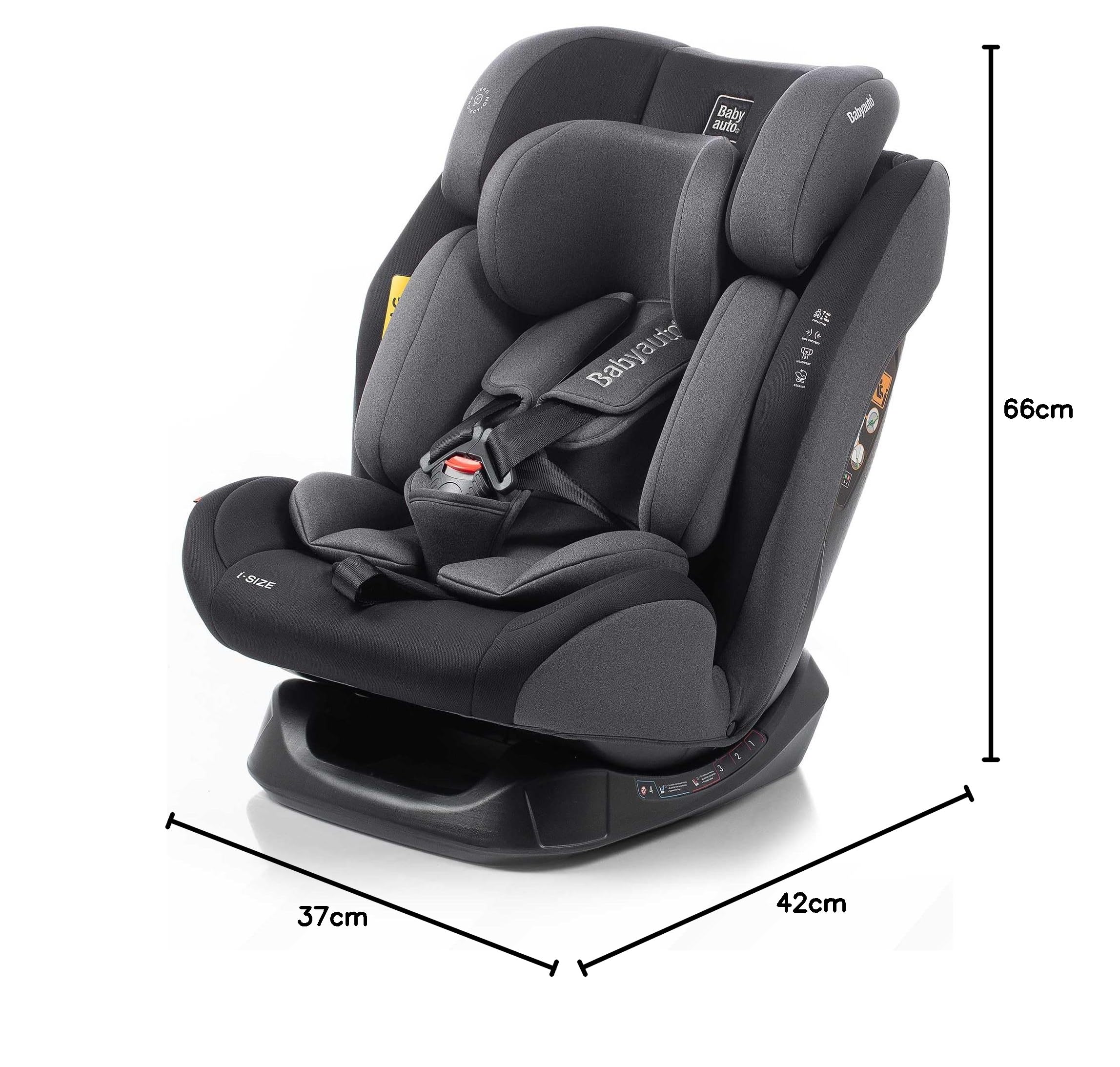 BABYAUTO - Siège auto LOLO 40-150 cm - Age : de la naissance à 12 ans - Taille I - Reverse jusqu'à 105 cm, environ 4 ans - Sans Isofix - Noir (STONE GREY)