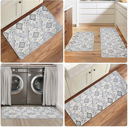 Miniatura 7 de Alfombras de cocina de 2 piezas, antifatiga, para piso, PVC, impermeables, antideslizantes, acolchadas, coloridas y bohemias, alfombra de pasillo de