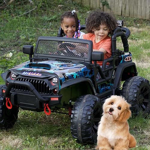 Miniatura 10 de Juguete de paseo de 12 V 4WD para niños grandes, camión de 2 plazas para niños con control remoto, Bluetooth, verde militar