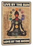 NEGLAI Vintage Chakra Decor Poster Yoga Wall Art Zen Meditation Positive Quotes Wall Decor Signs - Live By The Sun Love By The Moon Sign, 8X12 Inches