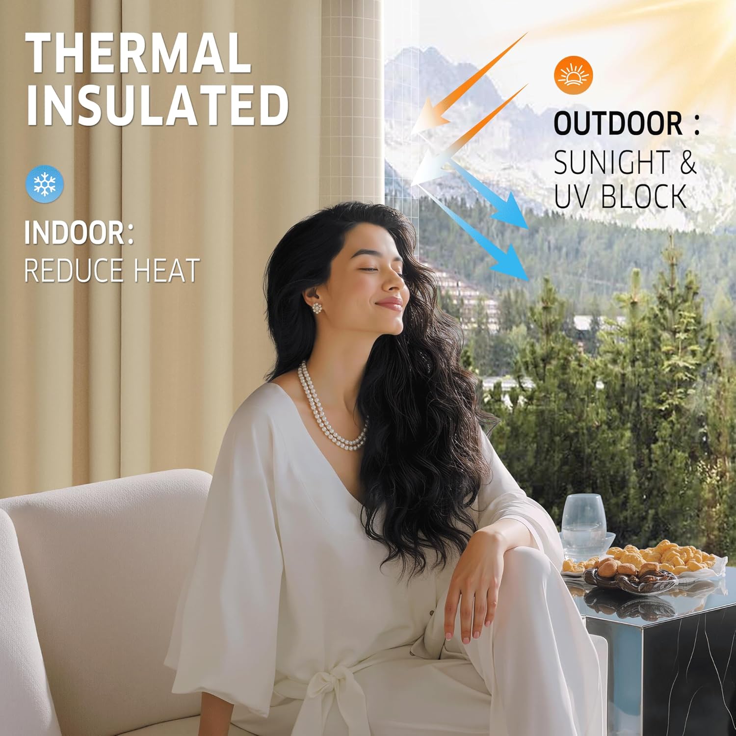 RYB HOME Outdoor Curtains for Patio Waterproof Tab Top Block Sunlight Thermal Insulated Privacy Assured Thick Outside Curtains for Porch, Pergola, Pool, W52 x L84, Cream Beige, 1 Panel - Image 3