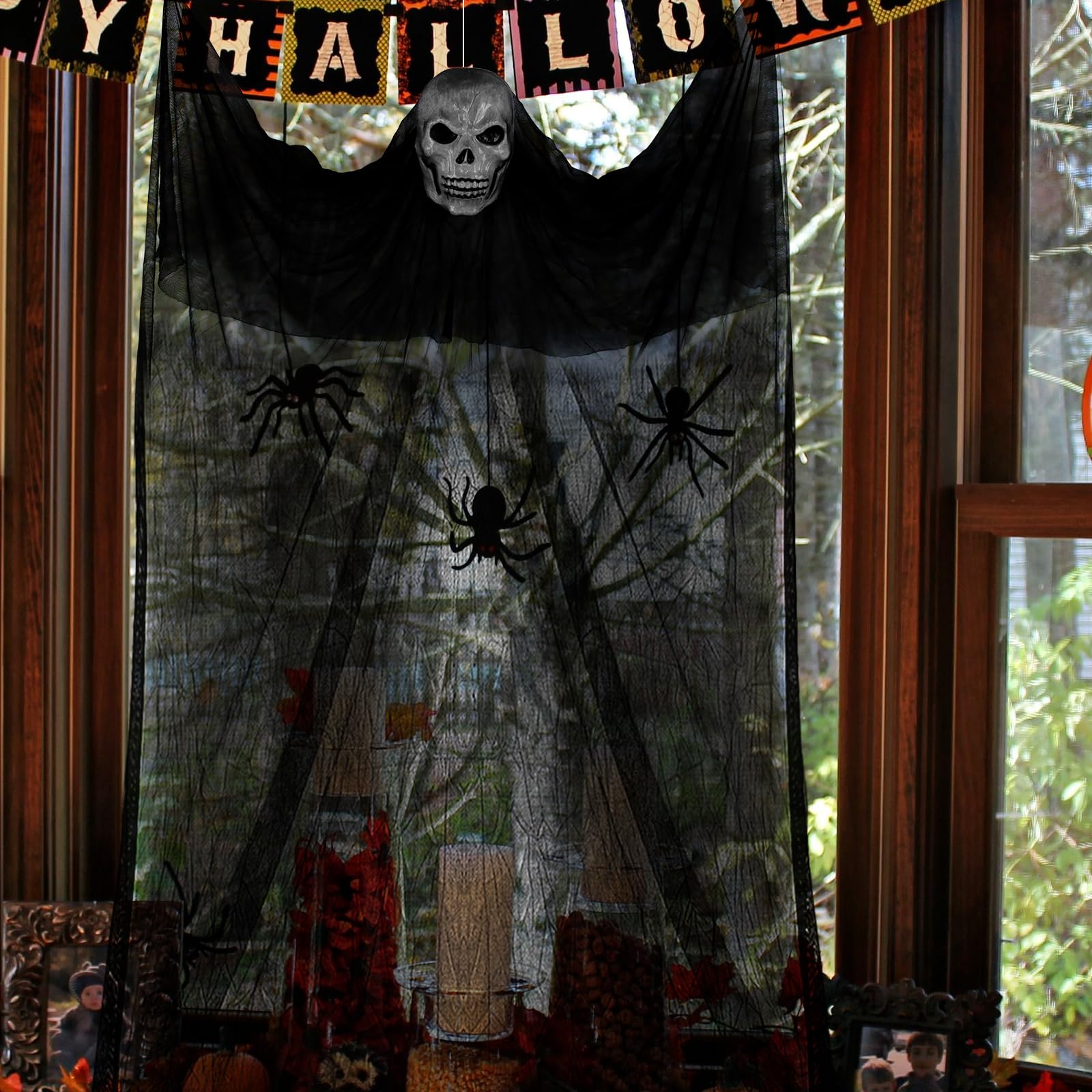 Wisząca dekoracja Halloween na zewnątrz, rekwizyt nawiedzony dom dekor, 3,5 * 1,8M duch dekoracja Halloween, zasłona ducha Halloween, na szkielet latającego ducha Halloween straszna dekoracja