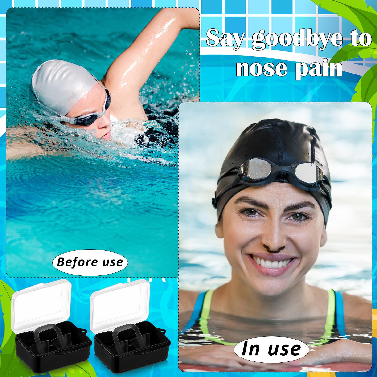Relaxweex 2 Sets Schwimm-Nasenstöpsel für Erwachsene, Männer und Frauen, Silikon-Nasenclip mit transparenter Kunststoff-Aufbewahrungsbox, wasserdichter Nasenlochstöpsel, Schwimmschutz für Schwimmen