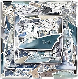 Warship Stickers 50Pcs Waterproof Cool Navy Ship Vinyl Battleship Aircraft Carrier Stickers for Teens Boys Kids Laptop Skateboard Phone Computer Guitar Bumper Water Bottle Luggage Cars
