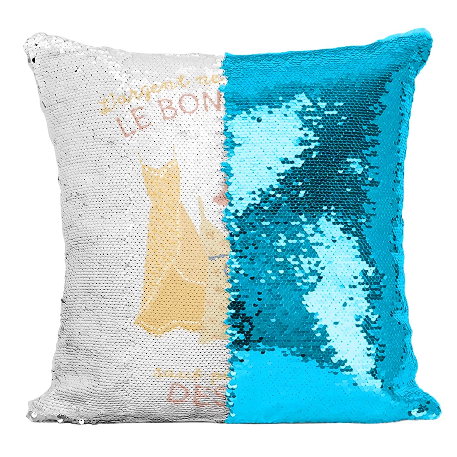 Coussin sequin turquoise cadeau original pour passionnée de mode