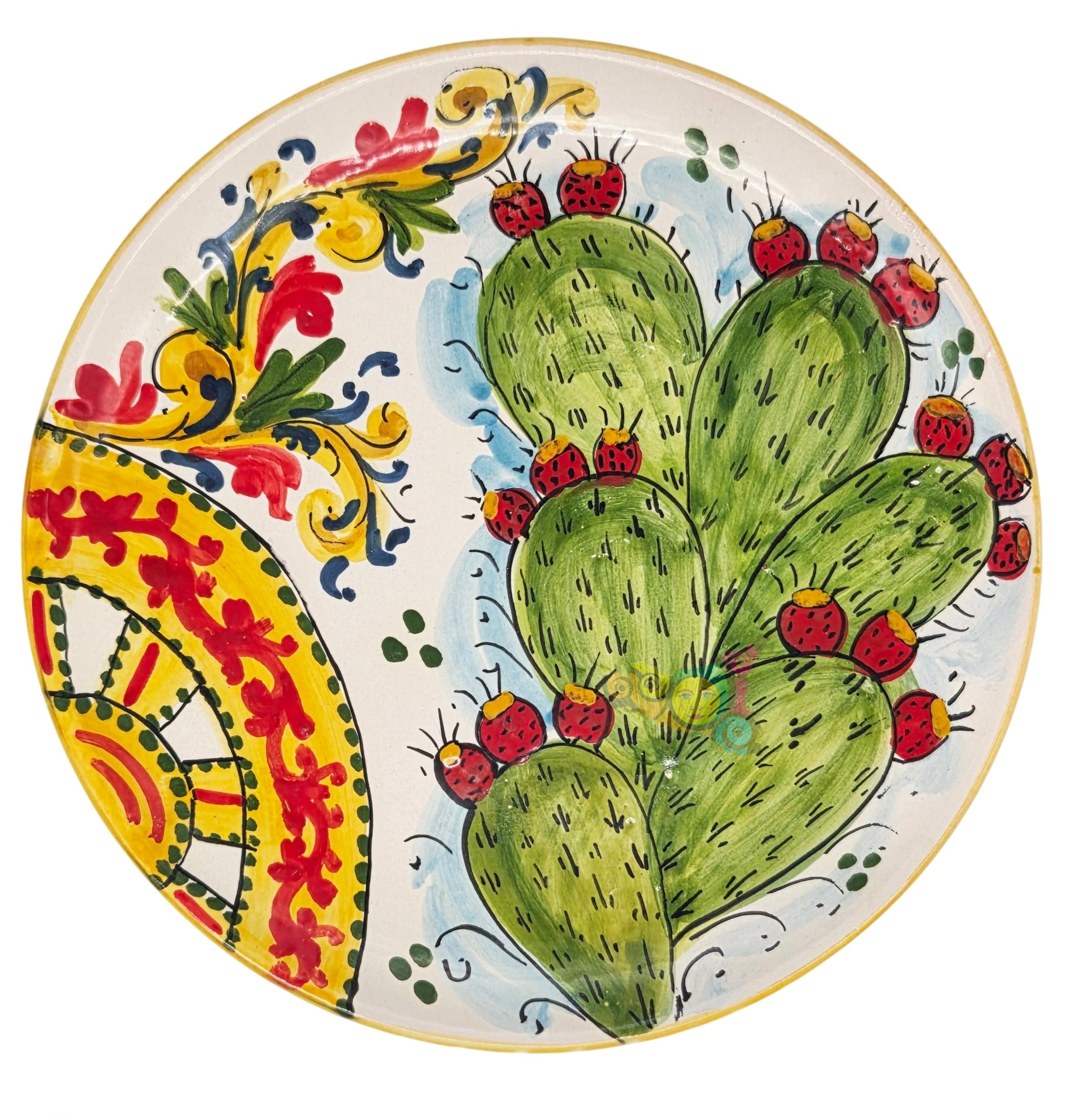 sicilia bedda - PIATTO CERAMICA SICILIANA - Piatto da Portata o da Parete - Prodotto Pregiato Realizzato e Dipinto a Mano (Carretto Ficodindia, DIAMETRO 30, 1, unità, 1)