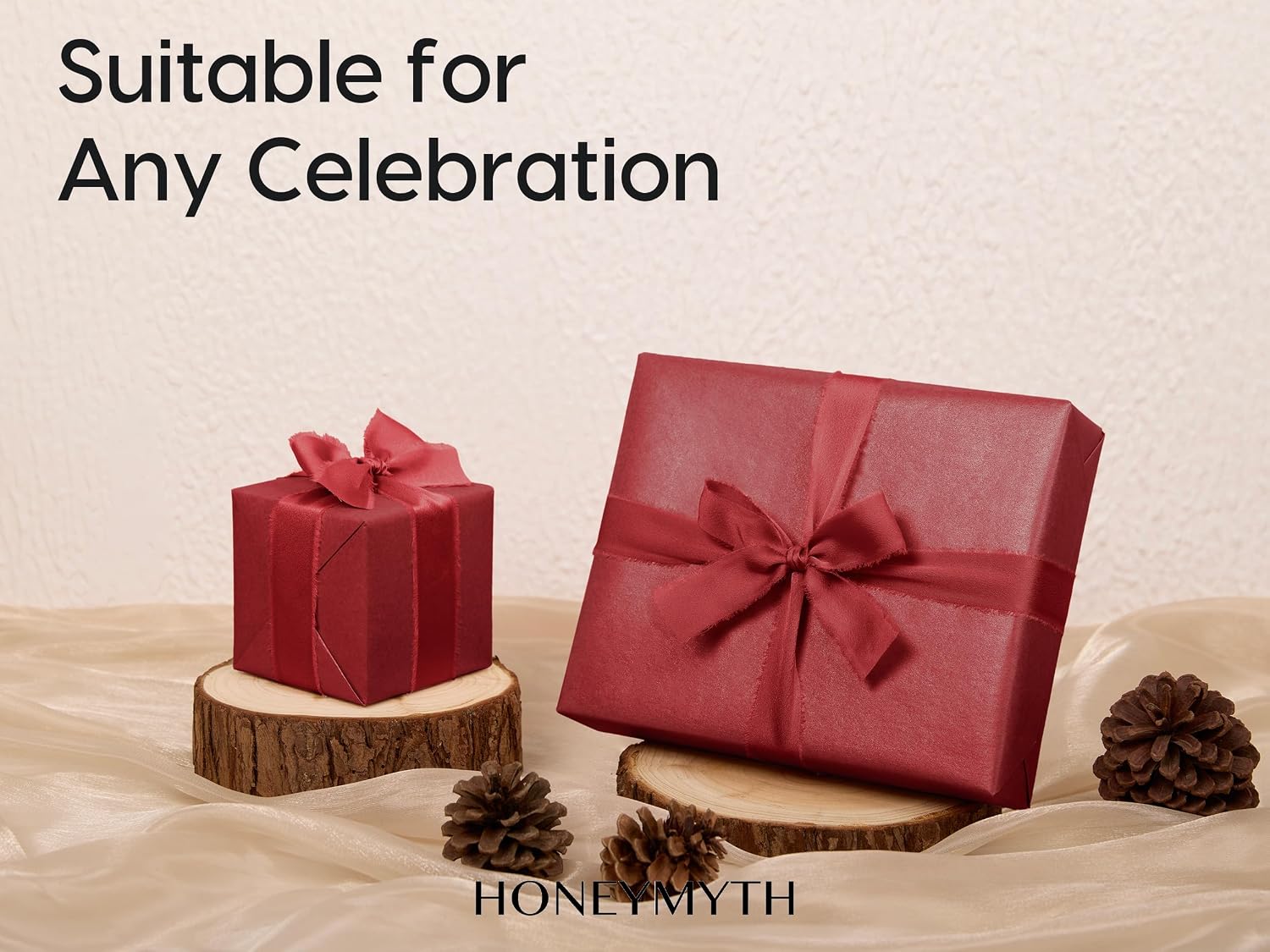 HONEYMYTH Wrapping Paper Roll 17"x197" Recyclable Gift Wrap with Pearl Finish for Birthday Baby Shower Wedding and Holiday Crafts (red) image 4