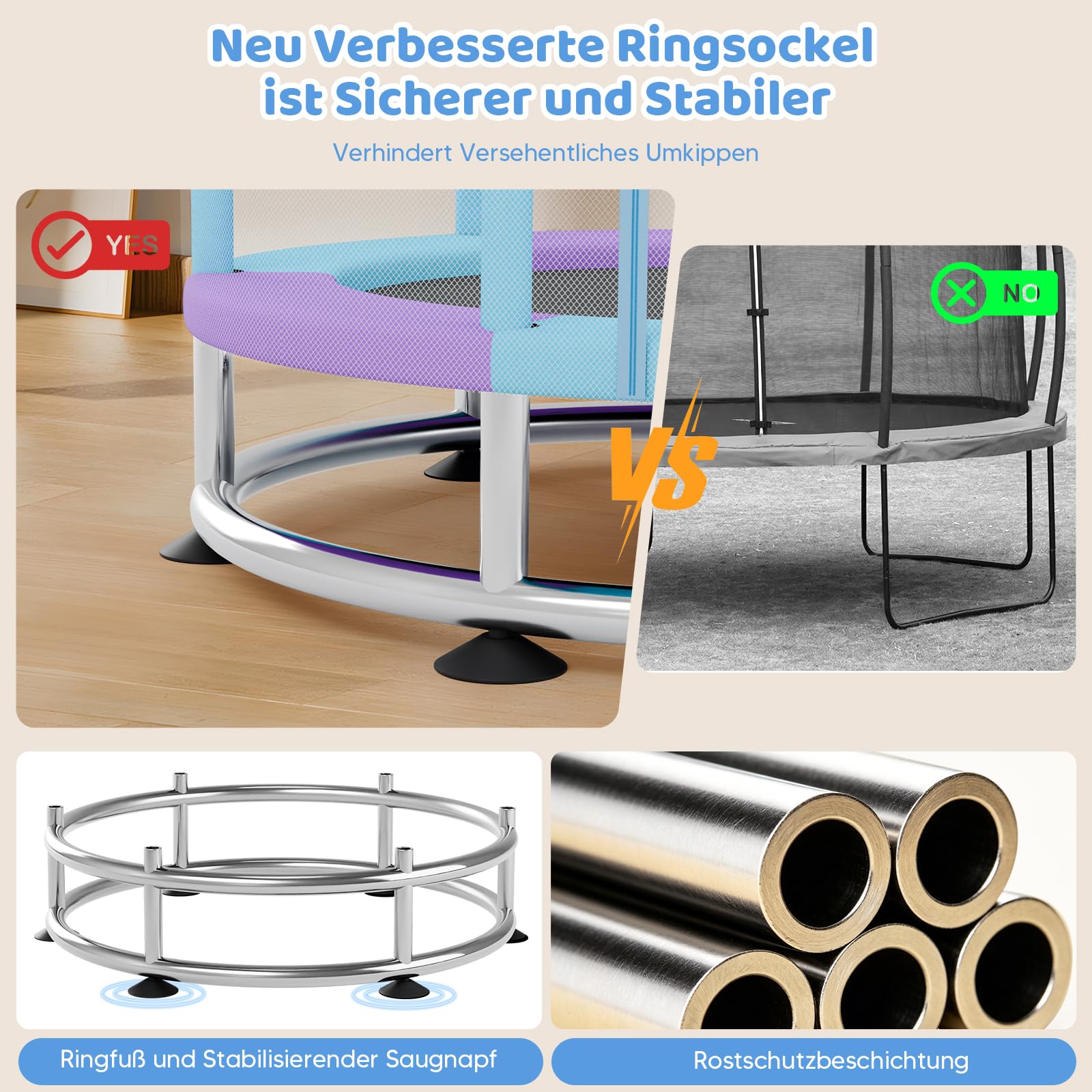Trampolino per bambini, 150 cm, trampolino per bambini, per interni fino a 250 kg, asta regolabile in 3 posizioni, rete di sicurezza, base antiscivolo, altalena, sacco di sabbia