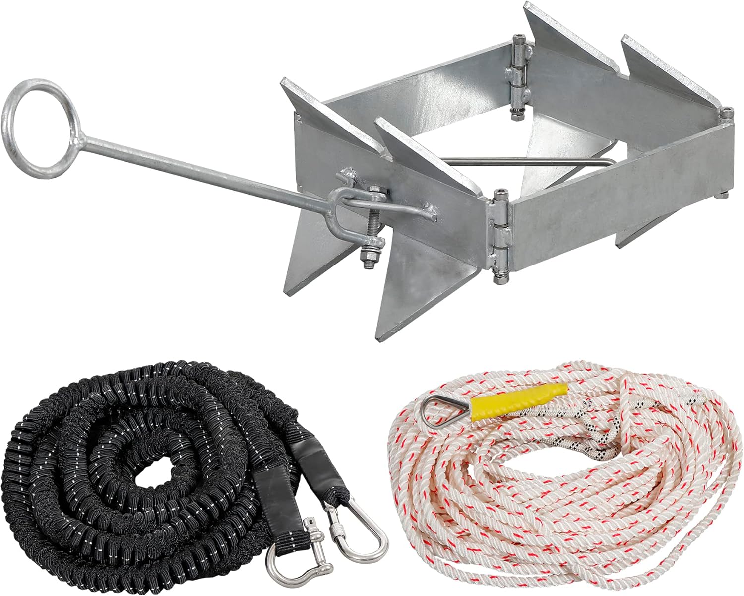 Boat Anchor 13LBS/19LBS/25LBS with Anchor Rope, Hot-Dipped Galvanized Folding Anchor, Boat Slide Cube Anchor (Box Style) Suitable for Boats 19 LBS