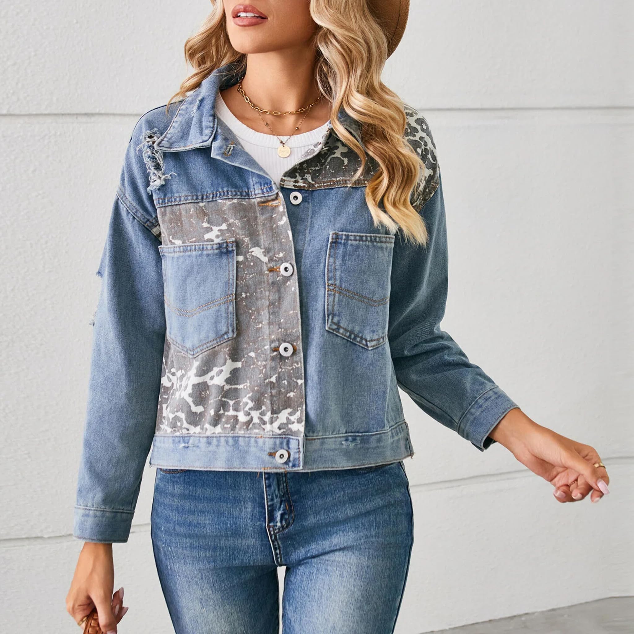 Damen kurze Langärmel Jeansjacke