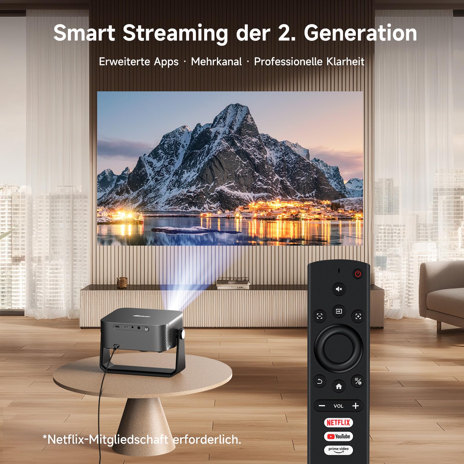 4K Smart Beamer mit Netflix, iSinbox Tageslicht Beamer Autofokus & 6D Trapezkorrektur, Tragbarer Heimkino Projektor mit Schwenkbarer Dolby,WiFi 6＆ Bluetooth 5.3, HDR10+