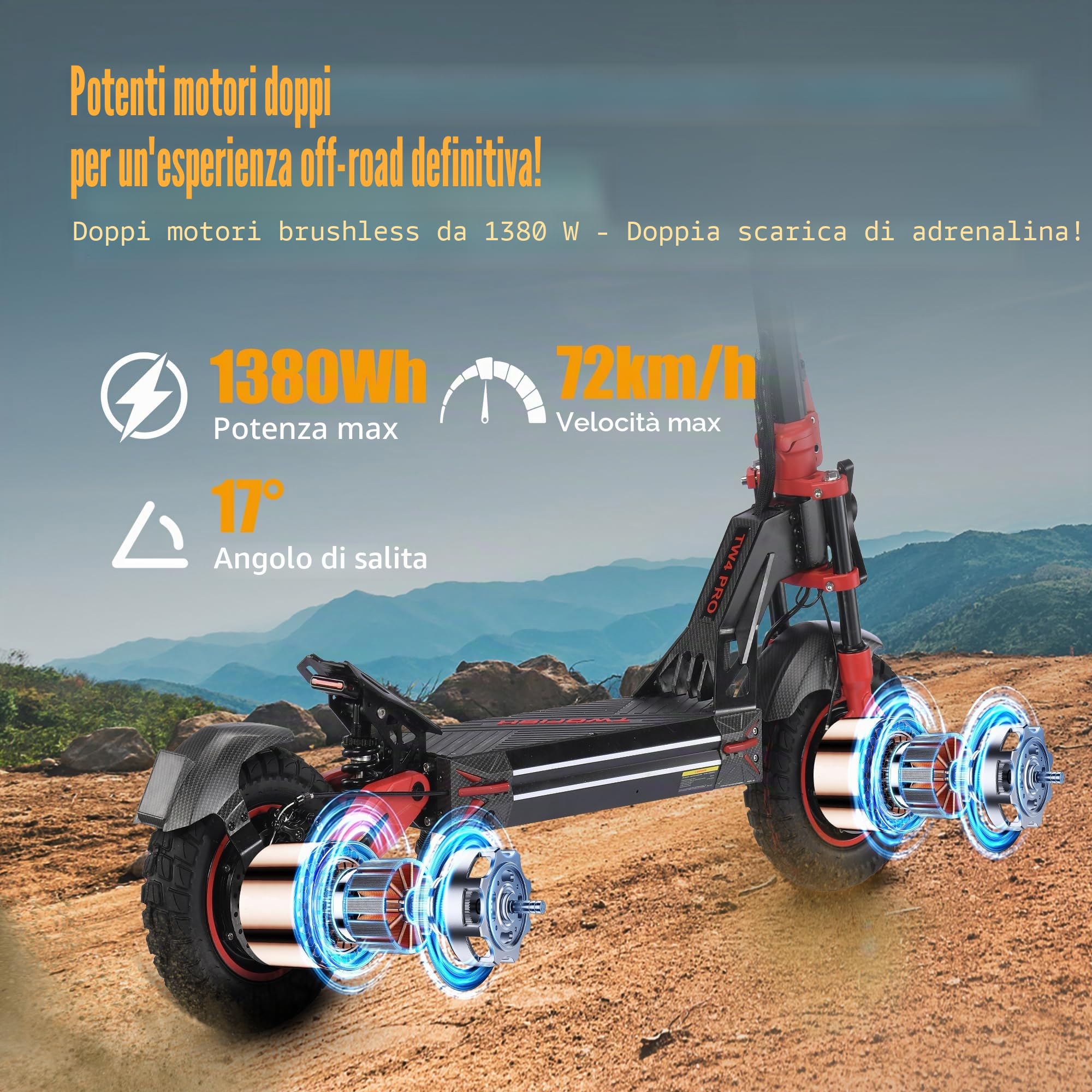 Monopattino Elettrico Adulto Pieghevole, 45-60Km di Autonomia, Scooter Elettrico con Batteria 60V 23Ah, Pneumatici Tubeless 11", Doppia Sospensione, Doppio Freno a Disco, Portata 120 kg