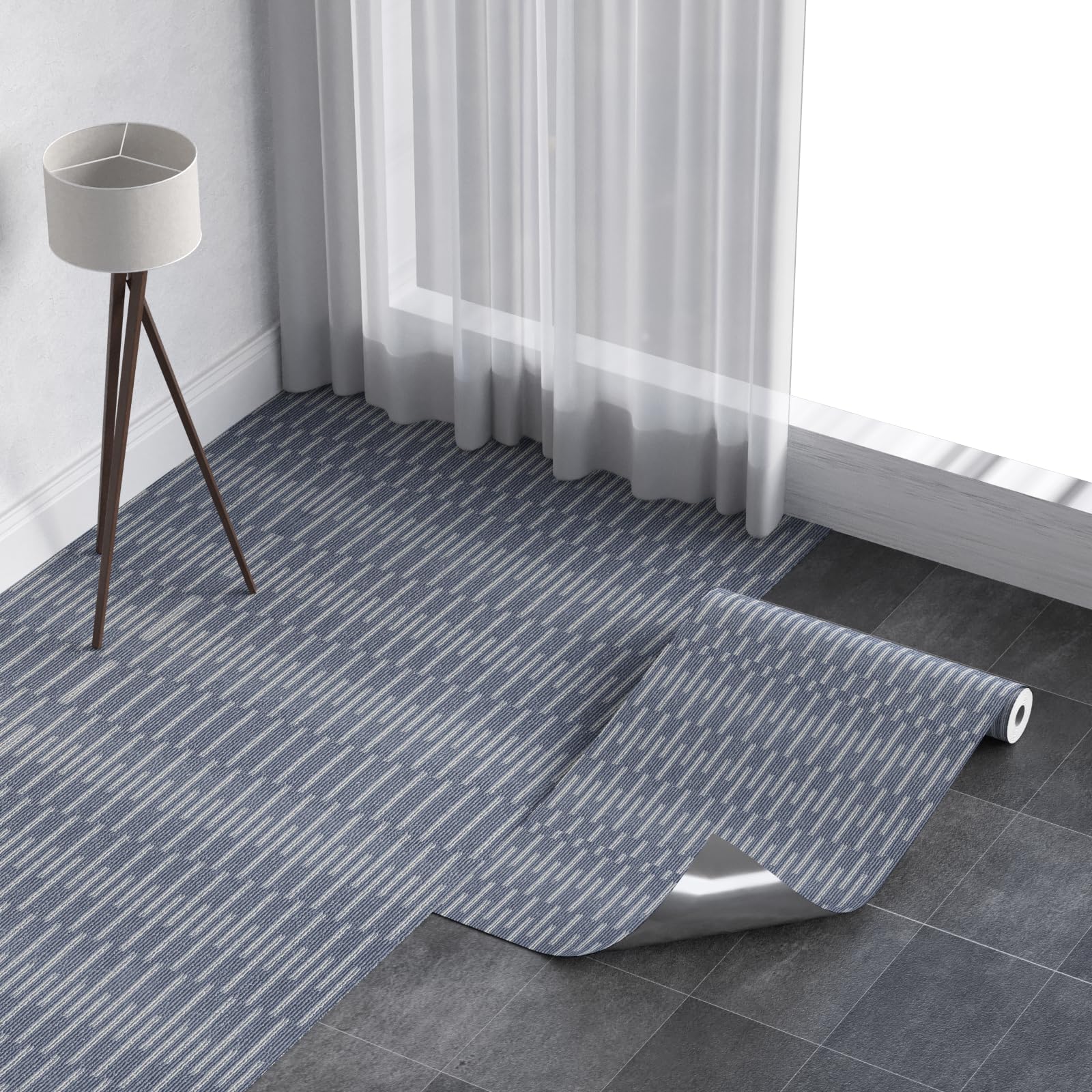 Homease Peel and Stick Floor Tiles - 23.6" W x 118" L(19 Sq.Ft) Vinyl Flooring Roll, Authentic Carpet Texture Vinyl Plank, Waterproof & Durable for Residential and Commercial Spaces - Haze Blue
