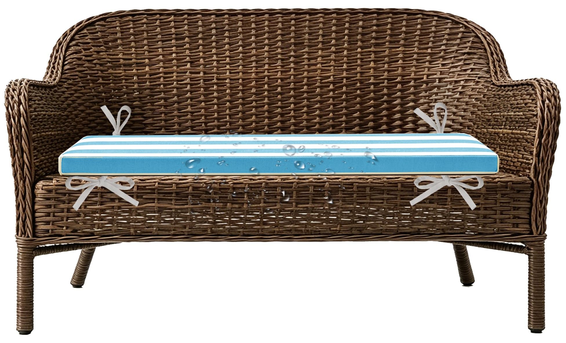 ILiemao Rattan Outdoor Furniture Replacement Cushions Sectional, Outdoor Sofa Cushions Waterproof 80% Bench Cushions with Foam Filling Striped, 2"/5cm Thick(Light Blue White,130x50 cm 51x20 in)