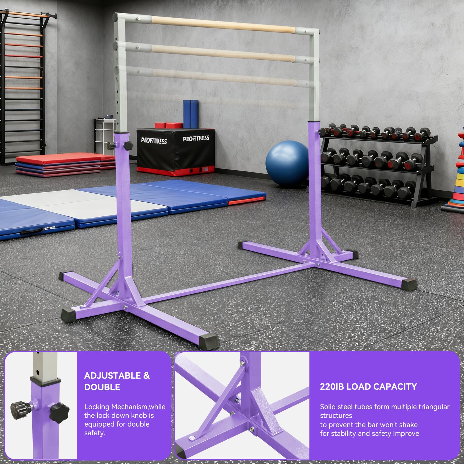 FBSPORT Barre de Gymnastique pour Enfants avec 13 Hauteur Réglable, Barre d'entraînement Barre Horizontale,Barre Fixe de Gymnastique Enfant pour Junior Enfants à Domicile