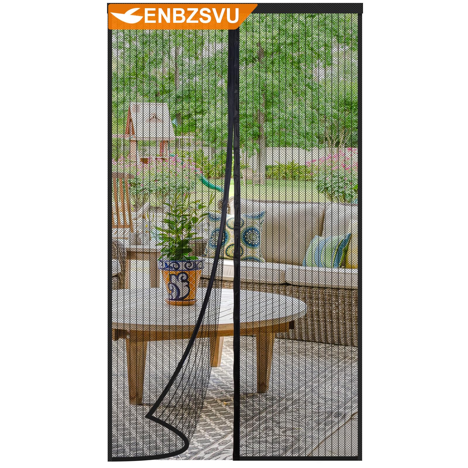 Magnetic Screen Door Mesh, Fit Door 33 x 78 inch, Black Actual Net Screen Size Include Edges 35" x 80" for Patio, Sliding Door, Keeps Bugs Out, Fresh Air Flow, Self Closing