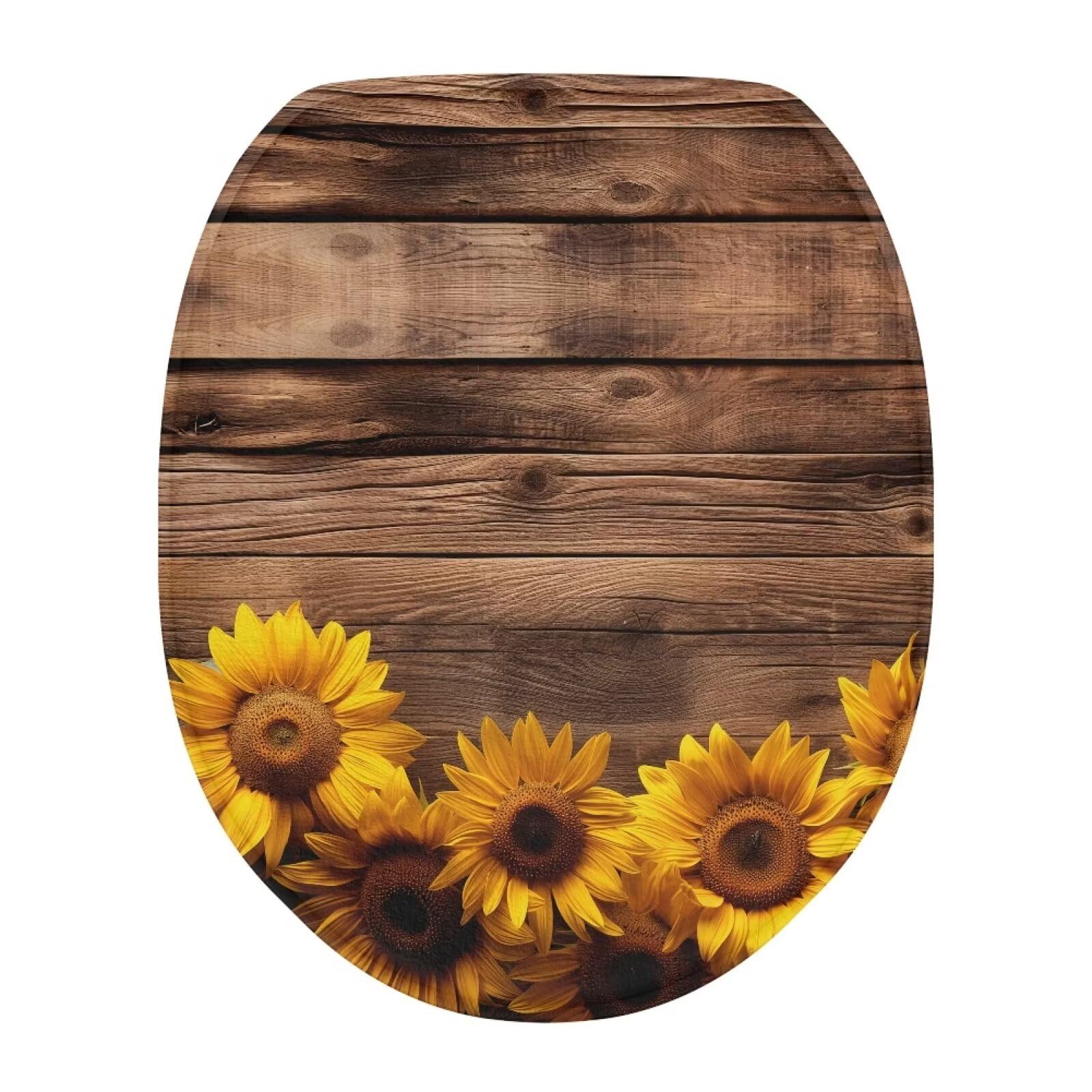 COEQINE Sunflower Wood Toilet Seat Lid Cover Soft Plush and Absorbent for Bathroom Decoration Portable Modern Style Toilet Dust Cover with Bottom Holder