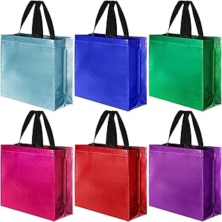 Plzrme 12 Pcs Reusable Gift Bags,Mix Color Gift Bags Large Size,Sparkle Gift Bags Perfect as Goodie Bags,Party Favor Bags,6 Colors Shiny Gift Bags with Handle for Birthday,Wedding,Party, 13