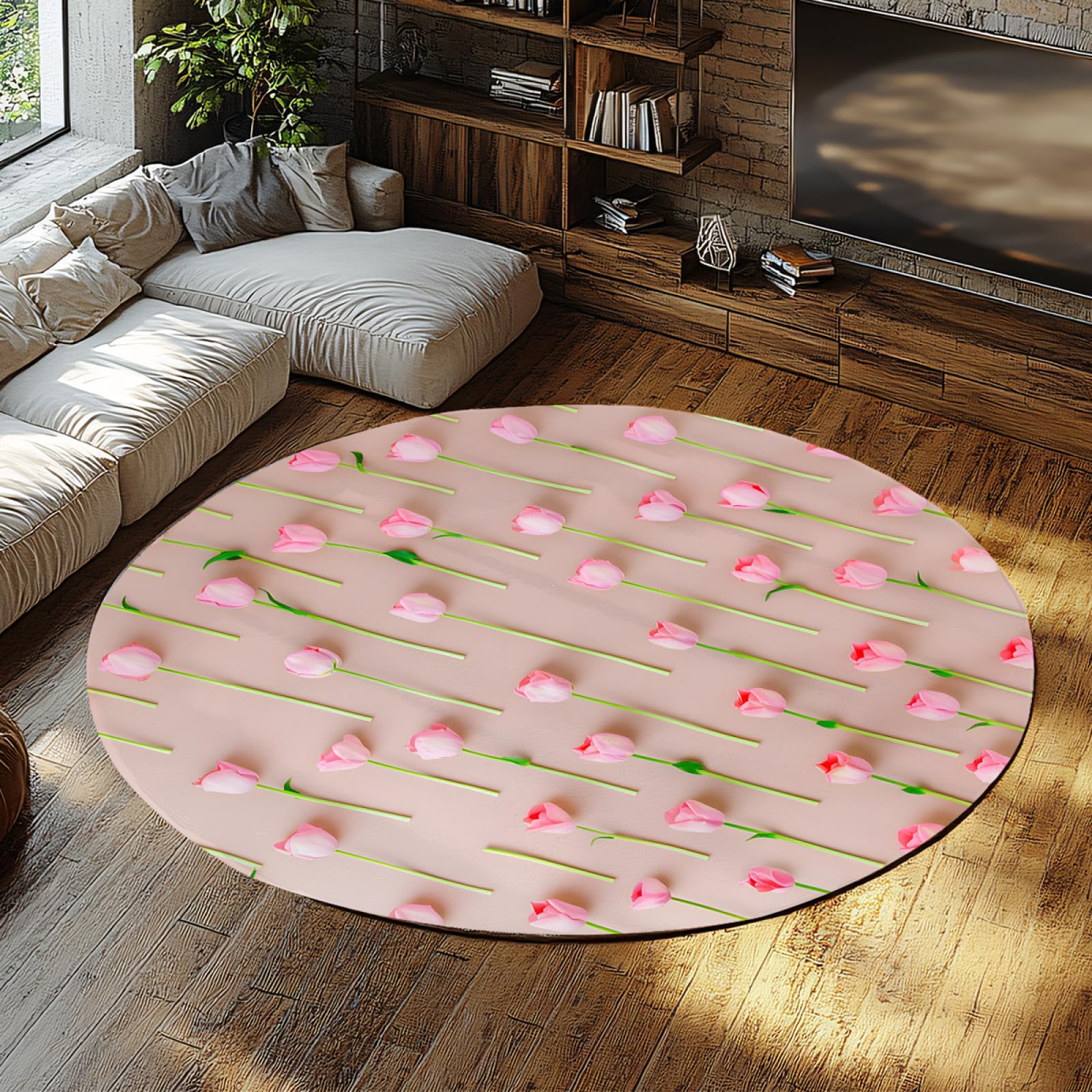 Tapis de cuisine rond rose lavable pour éliminer les sols froids de chevet